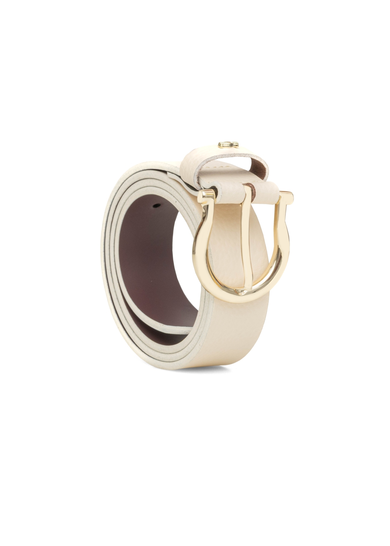 Жіночий шкіряний ремінь білого кольору PASDS-0274-0B(W26), діагональний вигляд виробу на білому фоні.