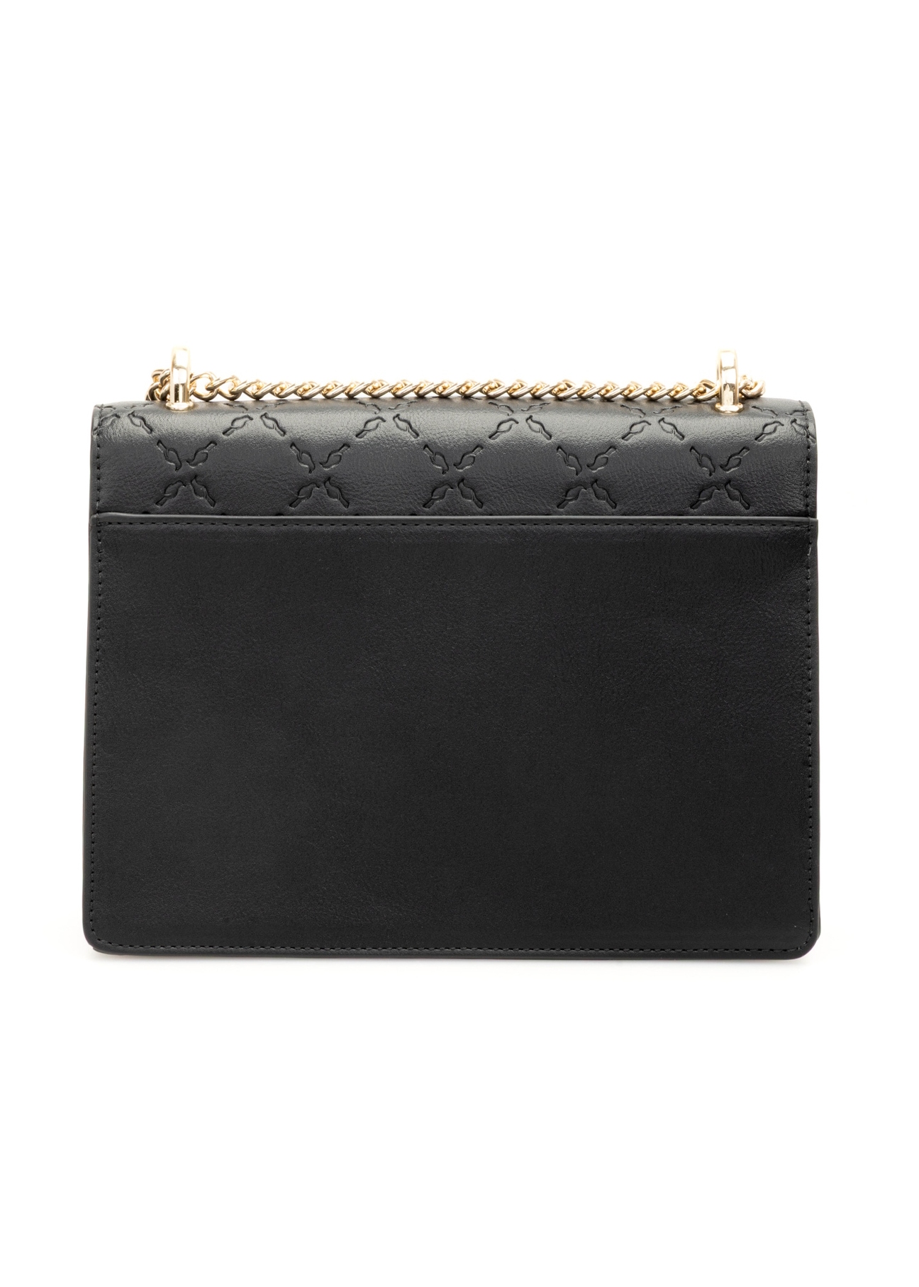 Чорна жіноча сумка з монограмою TOREC-1155-99(W26), вигляд виробу зі зворотного боку на білому фоні.