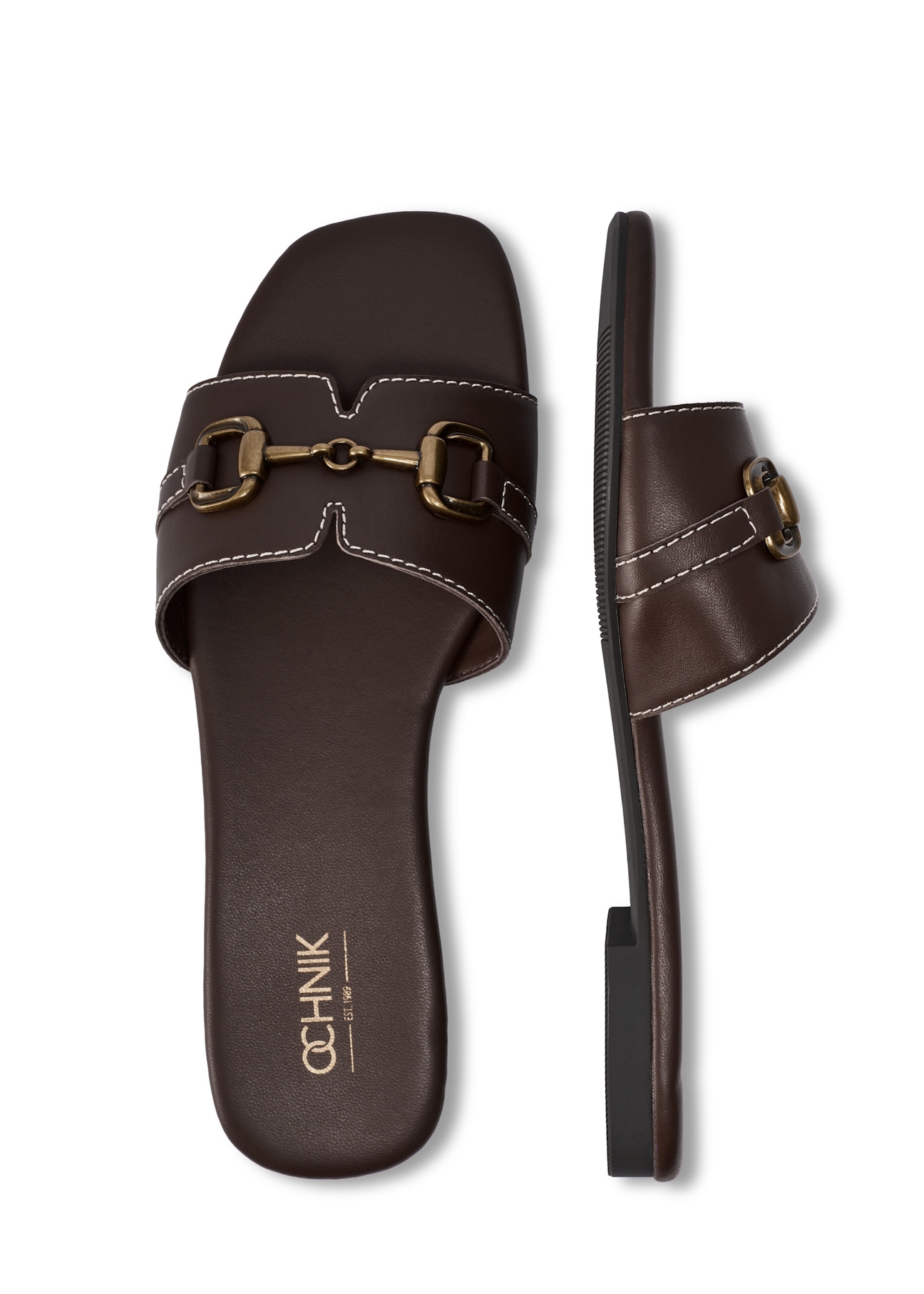 Жіночі темно-коричневі шкіряні мюлі BUTYD-1273-1I(W26), вигляд виробу зверху на білому фоні.