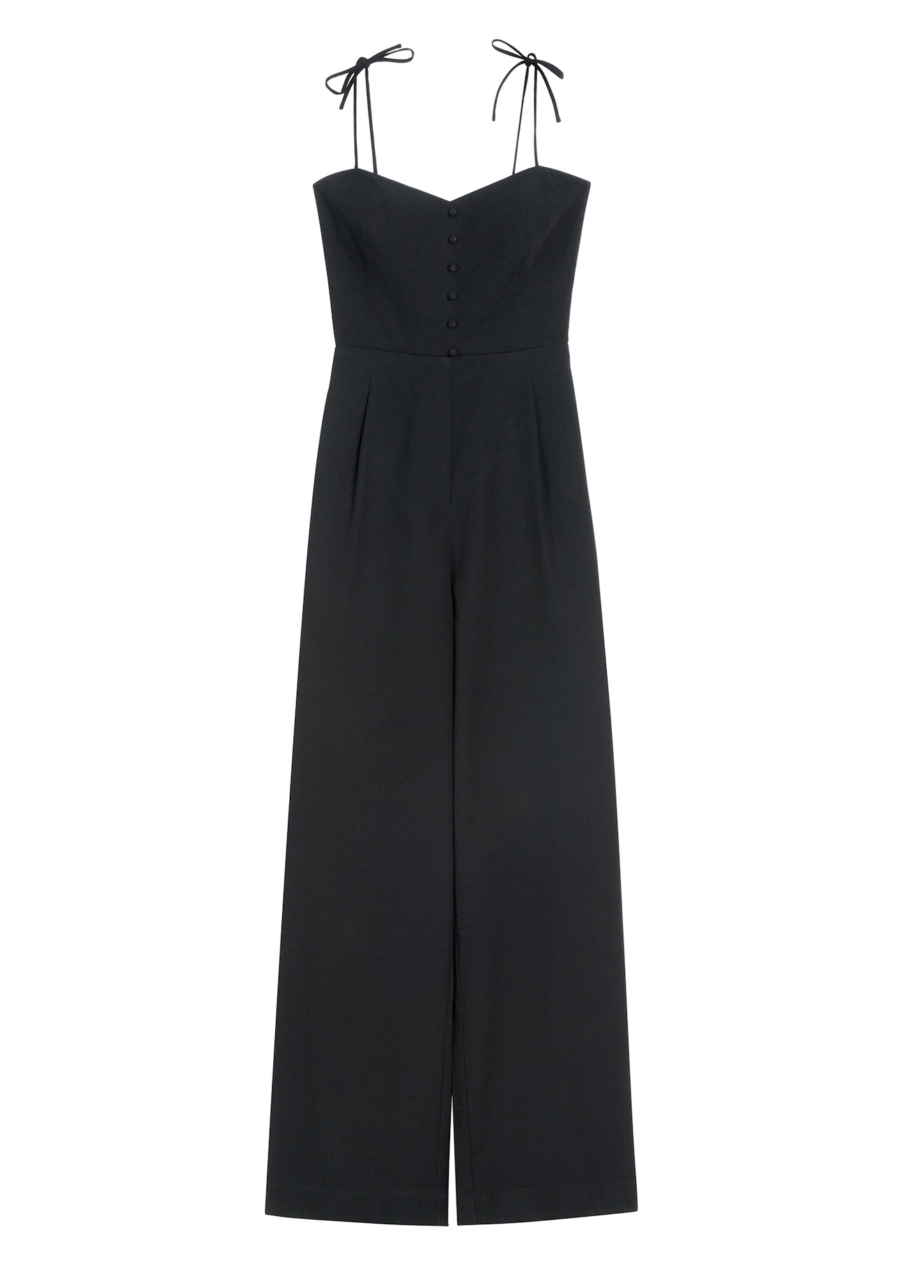 Чорний жіночий комбінезон KOBDT-0011-99(W26), вигляд виробу спереду, на білому фоні.