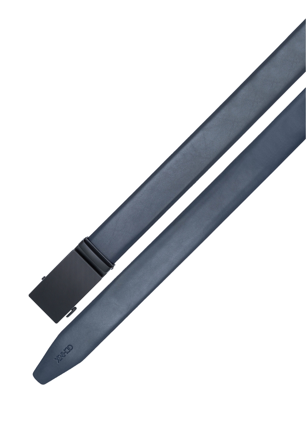 Чоловічий темно-синій шкіряний ремінь PASMS-0269-7E(W26), вигляд виробу зверху на білому фоні.