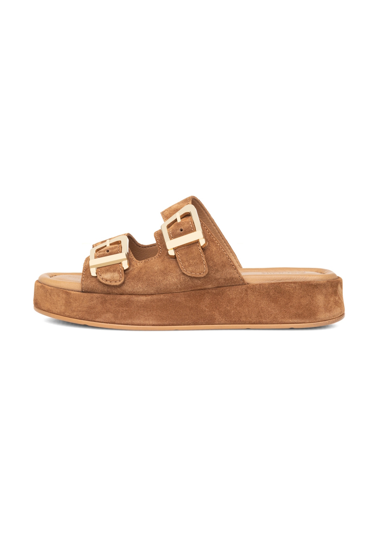 Жіночі замшеві мюлі на платформі BUTYD-1241-1D(W26), вигляд виробу збоку на білому фоні.