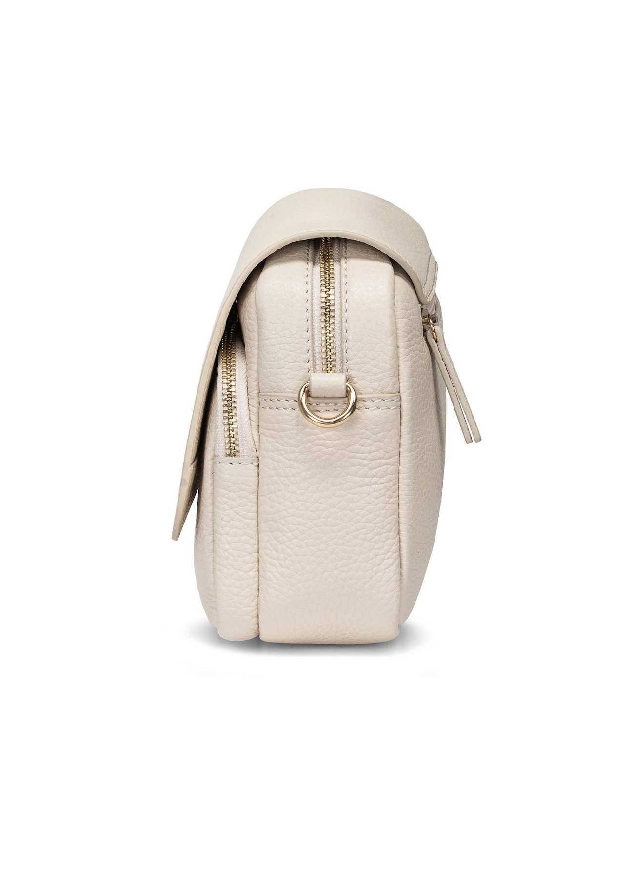 Шкіряна жіноча сумка-месенджер кремового кольору TORES-0958E-0B(W26), вигляд виробу збоку на білому фоні.