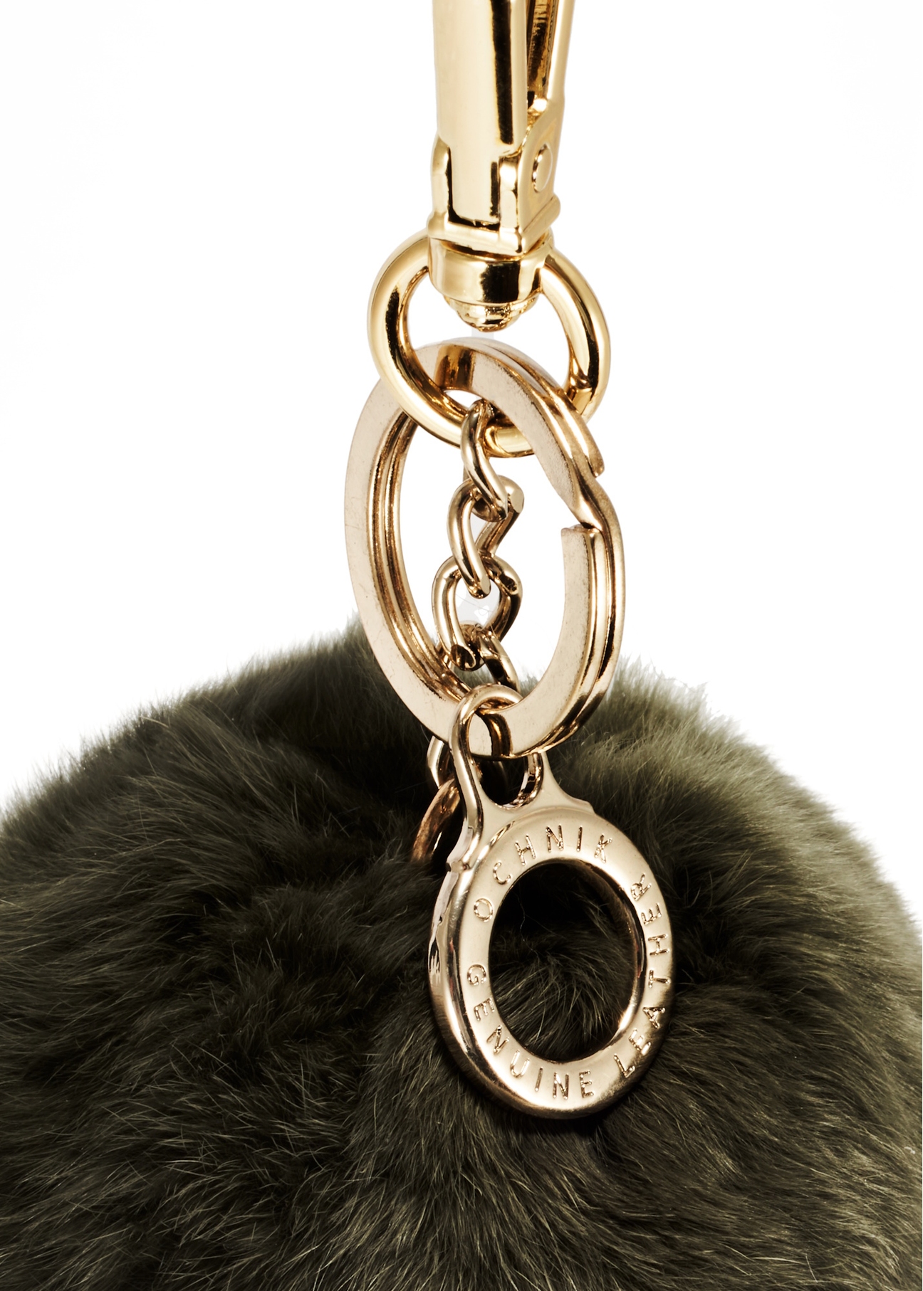 Брелок BRELOK-117A-55(Z25) кольору хакі з помпонами, крупний план деталі виробу на білому фоні.