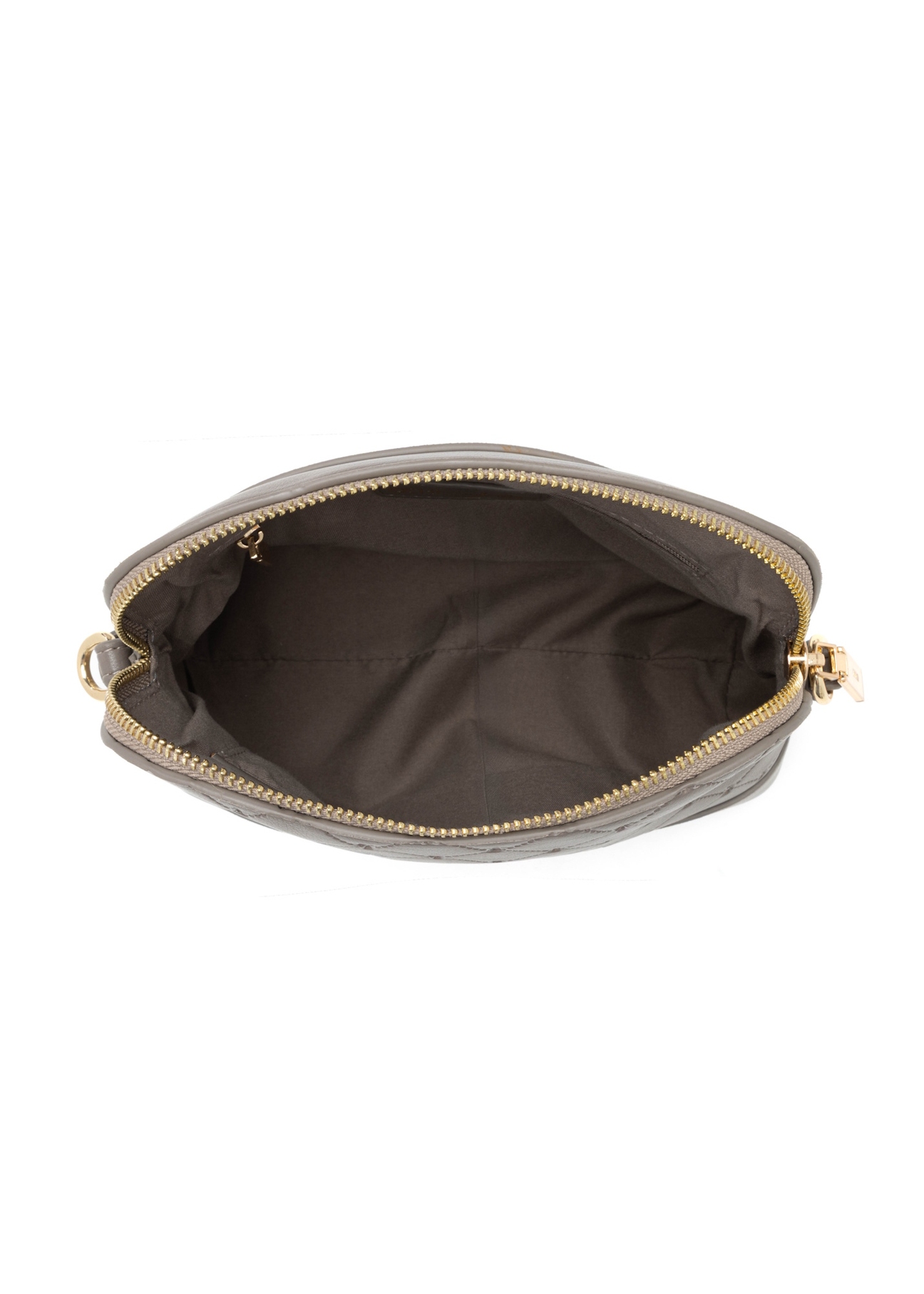 Світло-коричнева жіноча сумка з монограмою TOREC-1180-1K(W26), вигляд виробу всередині на білому тлі.