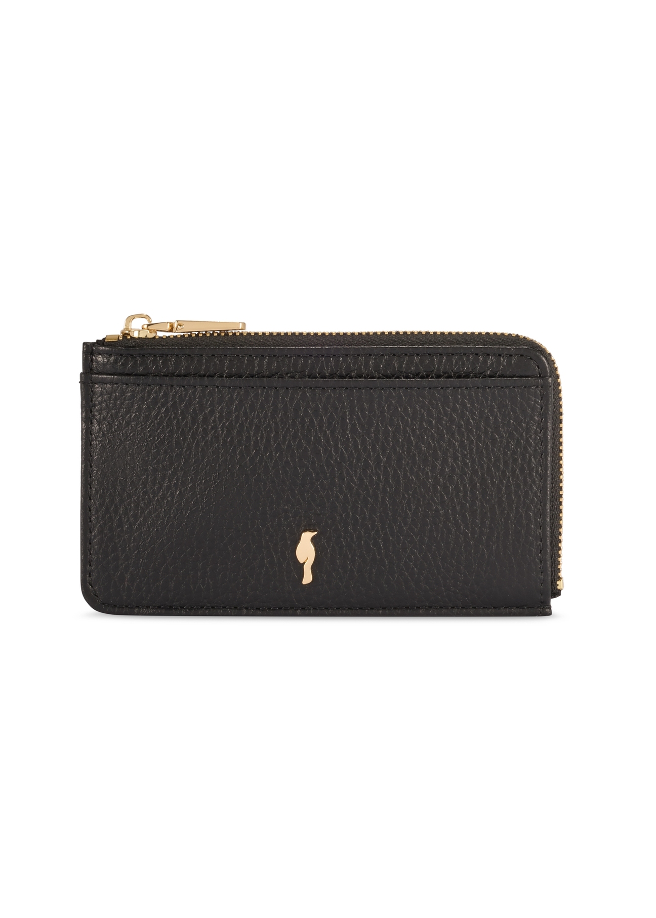 Чорний маленький шкіряний жіночий гаманець PORES-0978R-9I(W26), вигляд виробу спереду на білому тлі.