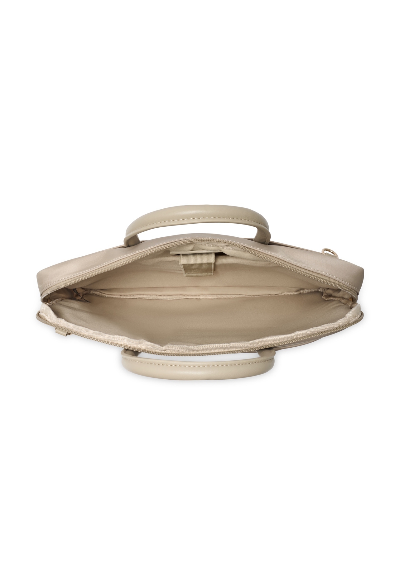 Бежева жіноча сумка для ноутбука TOREN-0344-1A(W26), вигляд виробу всередині на білому тлі.