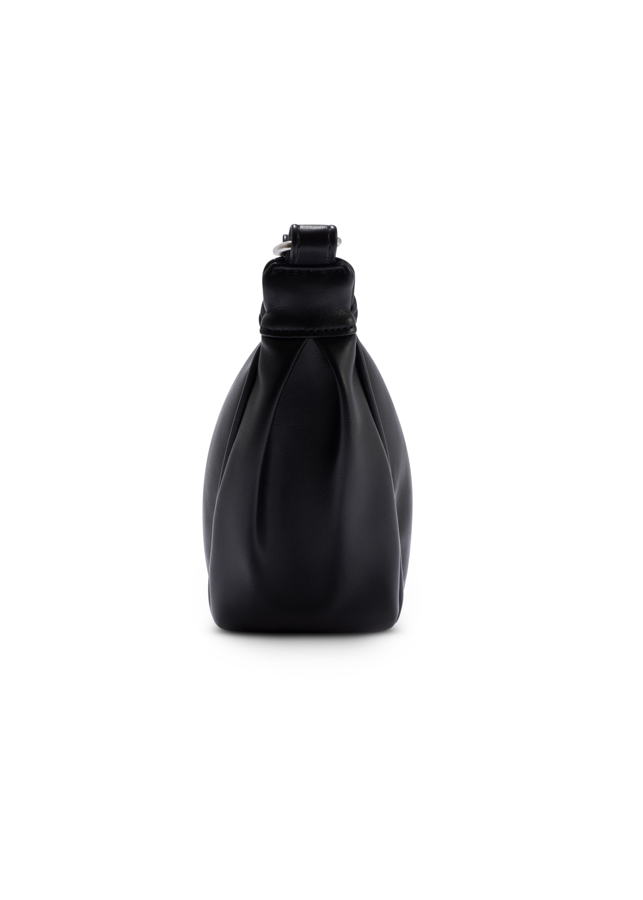 Чорна напівкругла жіноча сумка TOREC-1146-99(W26), вигляд виробу збоку на білому фоні.