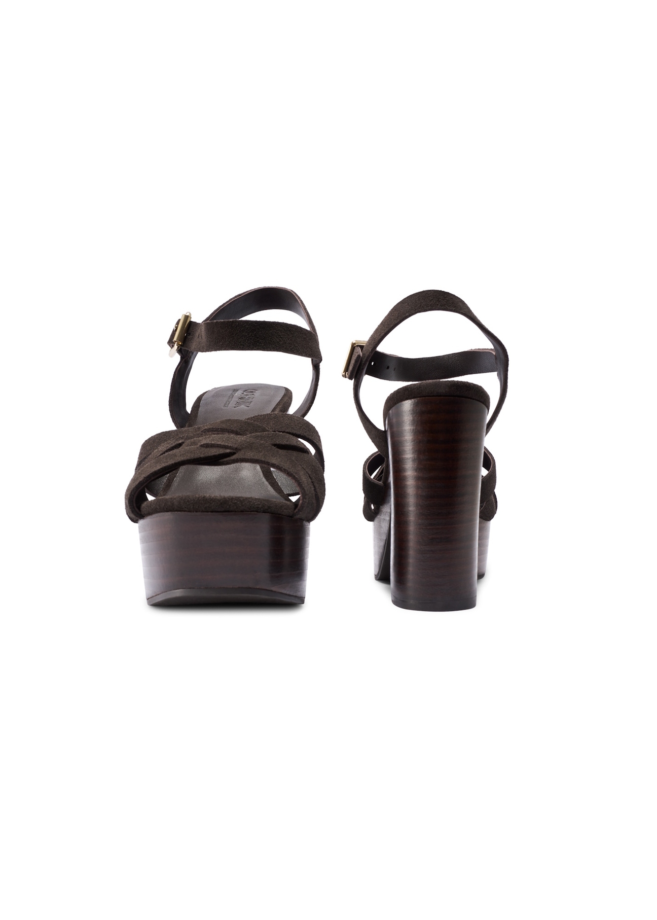 Жіночі замшеві сандалі на платформі BUTYD-1274-1I(W26), вигляд виробу спереду та ззаду на білому тлі.