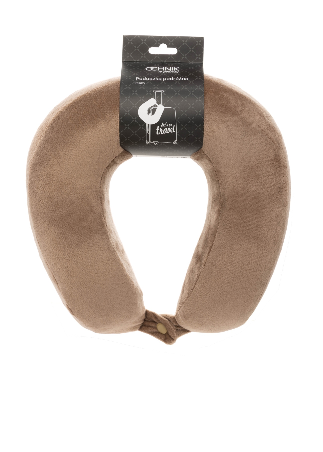 Бежевий м'який підголівник AW-014-0004-1B(W26), вигляд виробу з упаковкою на білому тлі.