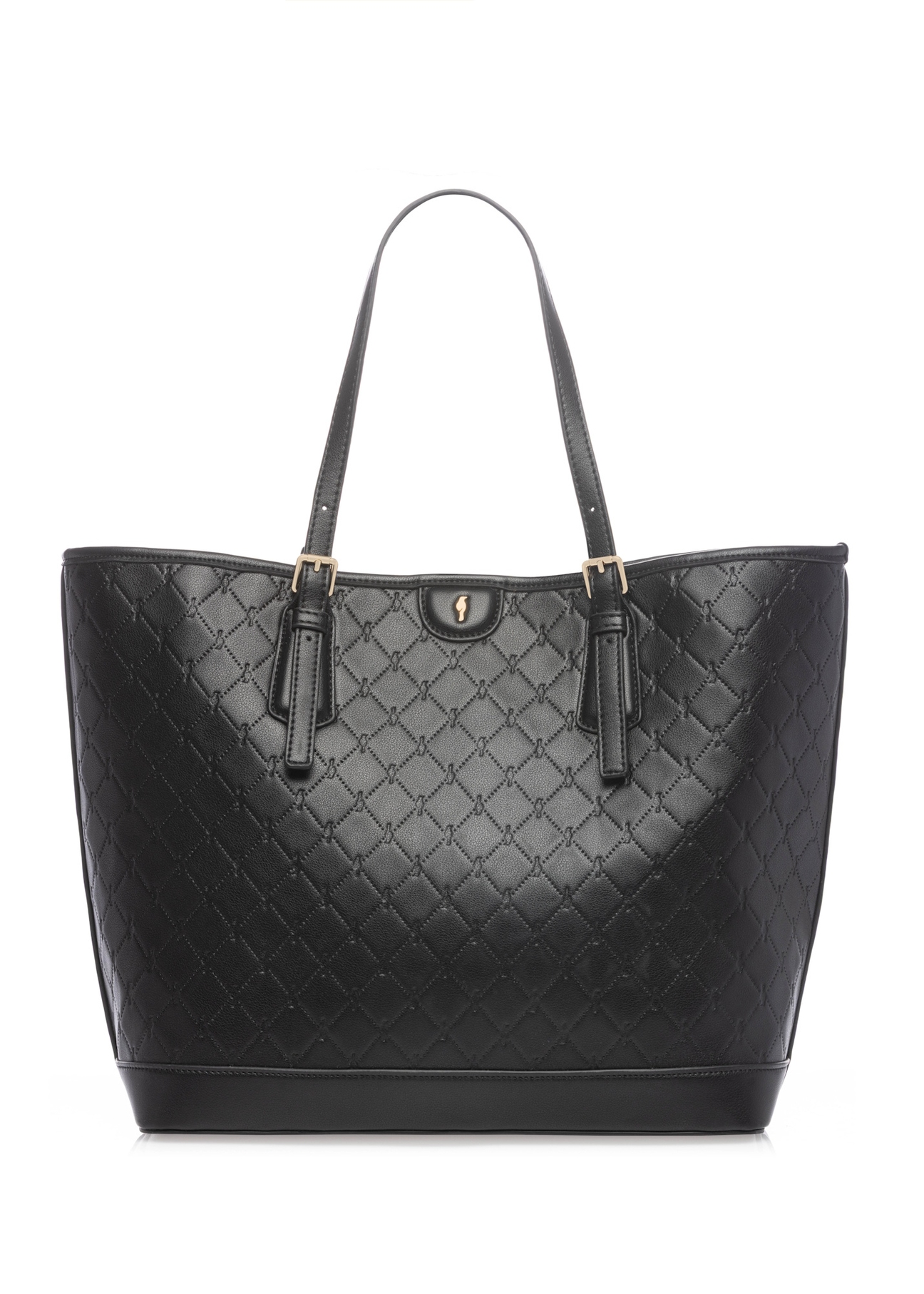 Чорна сумка-шопер з монограмою TOREC-1181-9P(W26), вигляд виробу спереду на білому тлі.