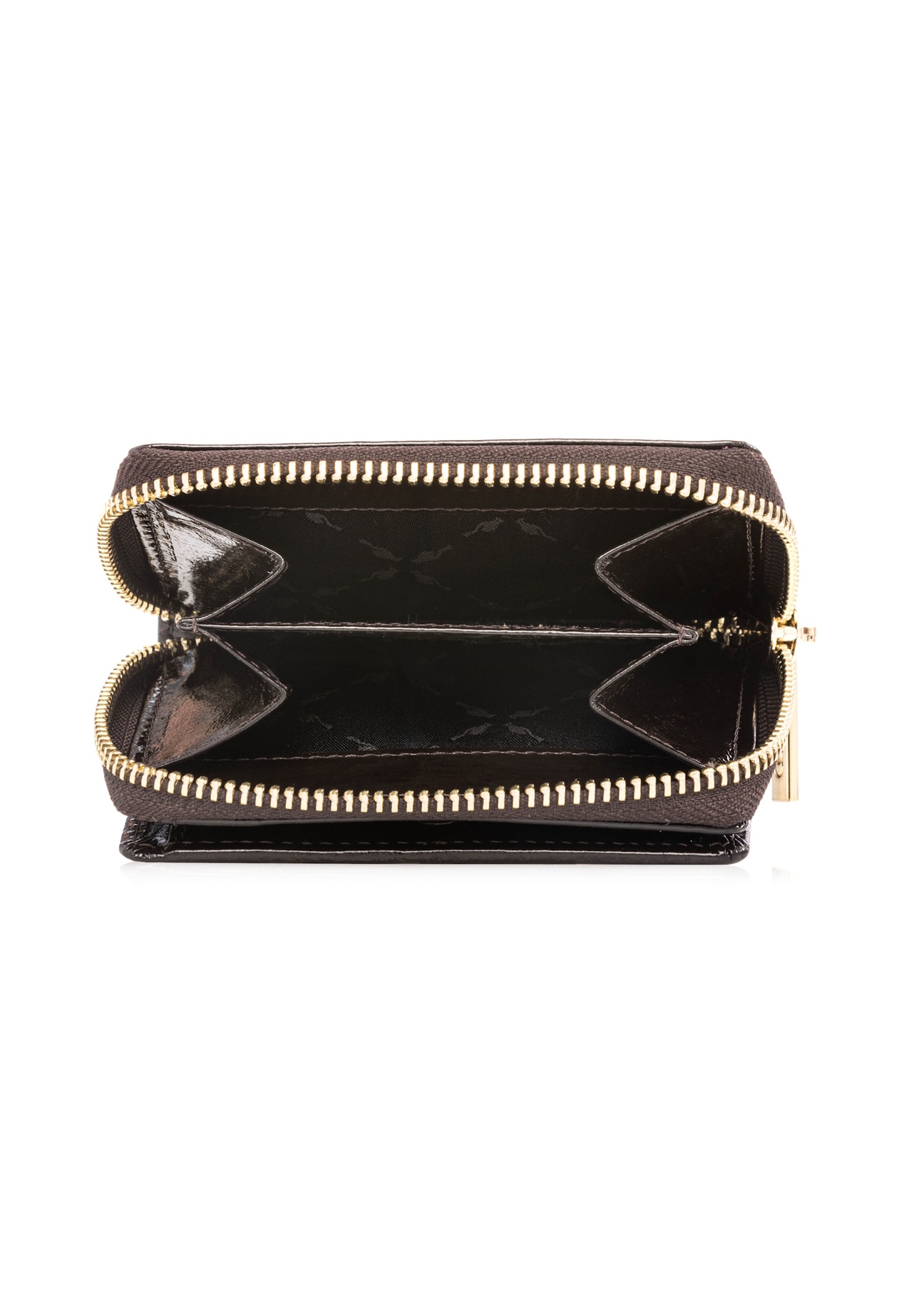 Маленький жіночий гаманець коричневого кольору PORES-0988-1I(W26), вигляд товару всередині на білому тлі.