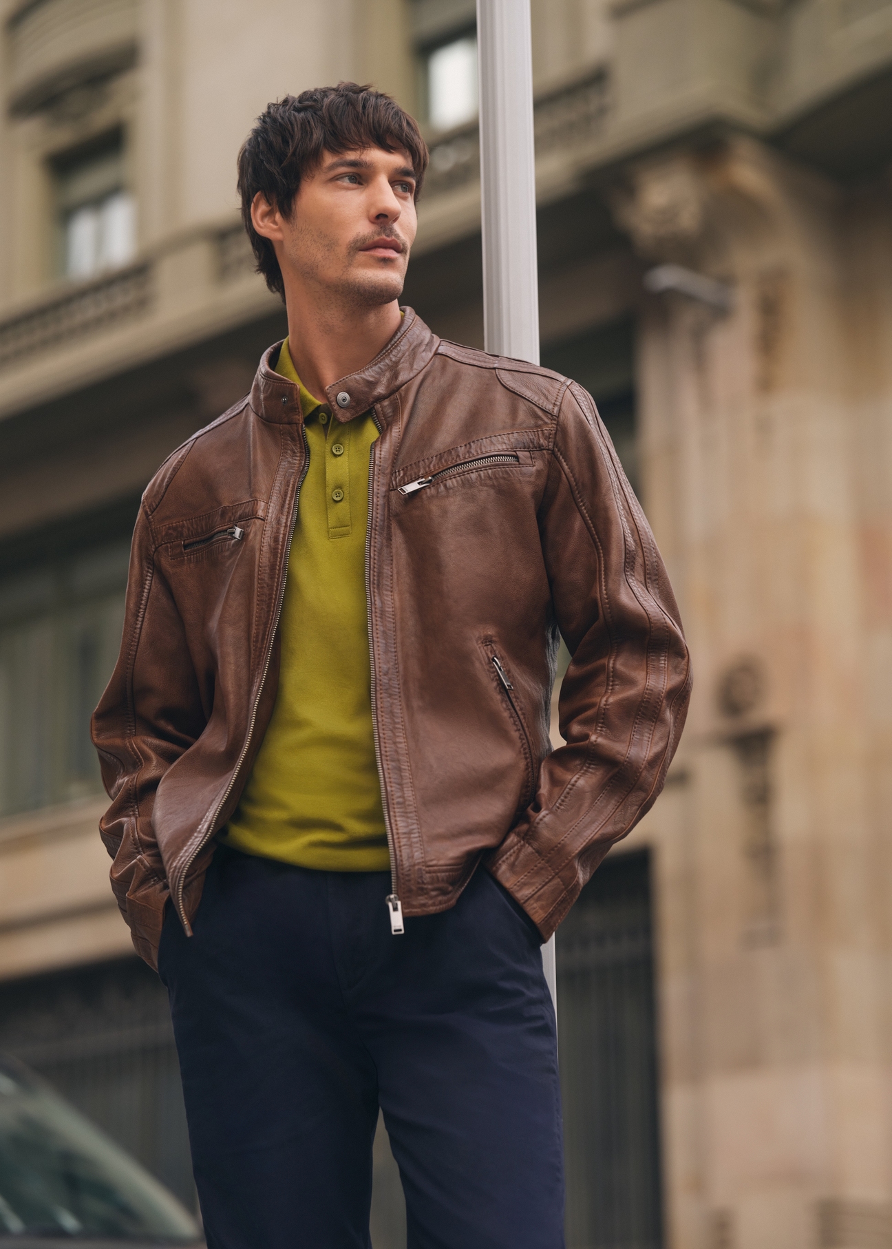 Skórzana kurtka męska w kolorze koniaku KURMS-0397-1F(W26)