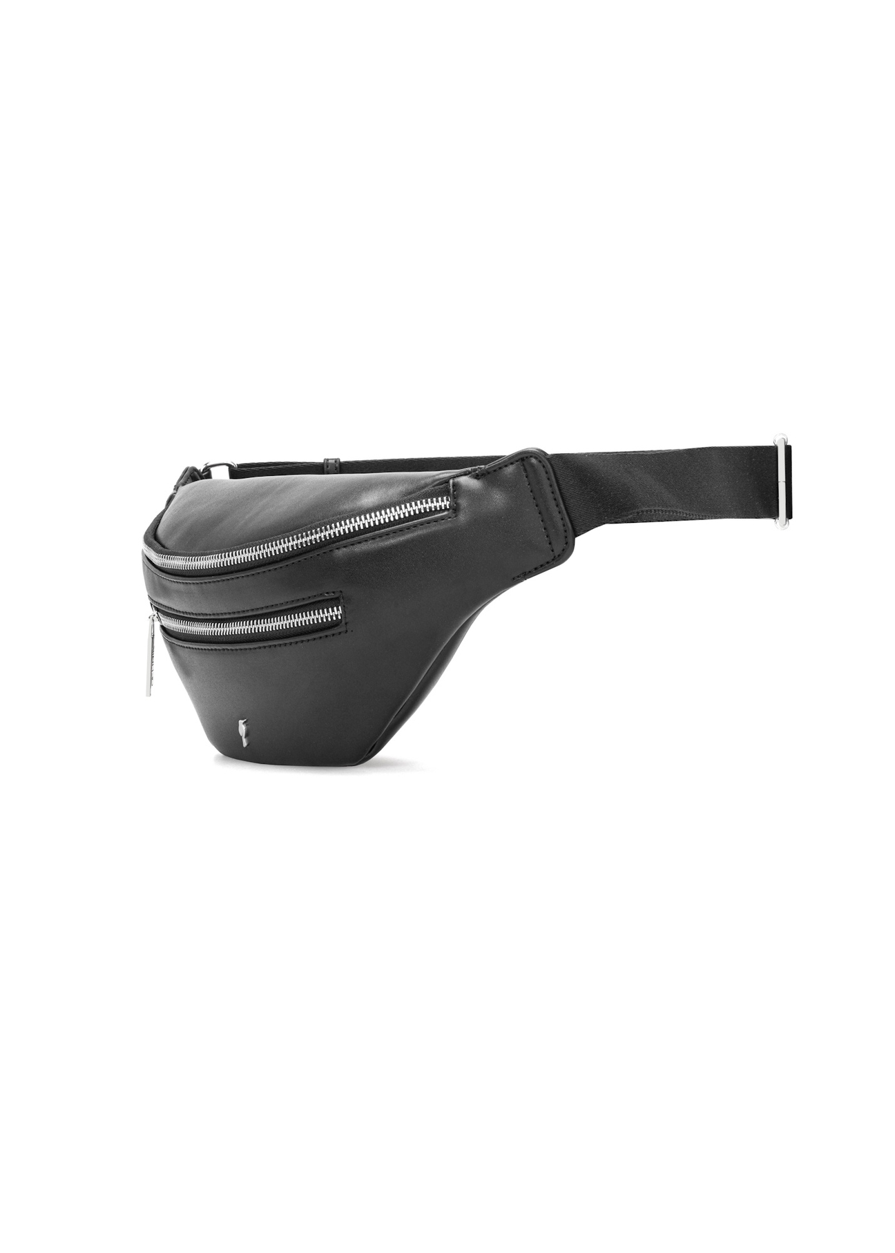 Чорна жіноча поясна сумка зі штучної шкіри TOREC-1190-99(W26), діагональний вигляд виробу на білому фоні.