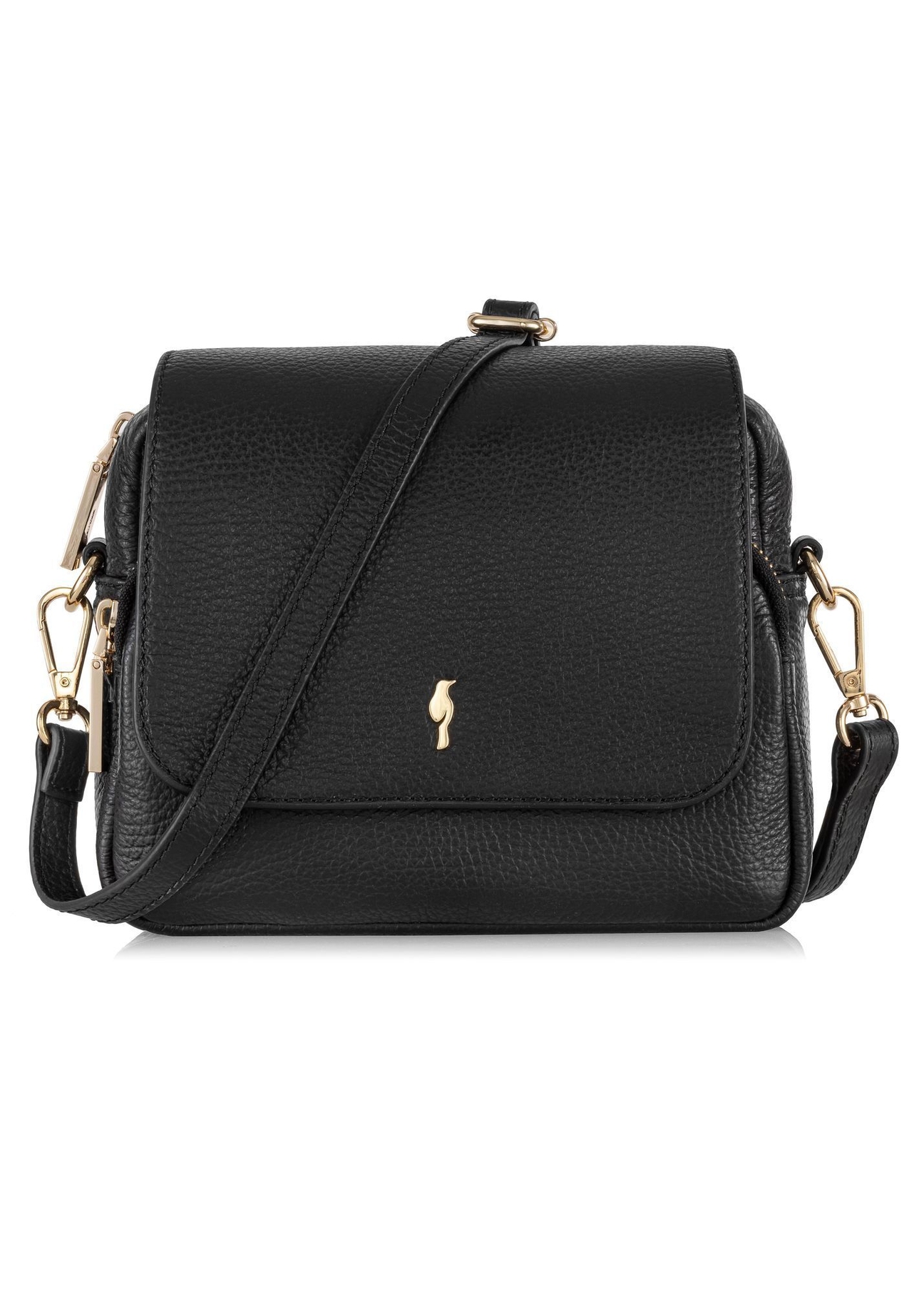 Чорна маленька шкіряна жіноча сумка TORES-0958E-9I(W26), вигляд виробу спереду на білому тлі.