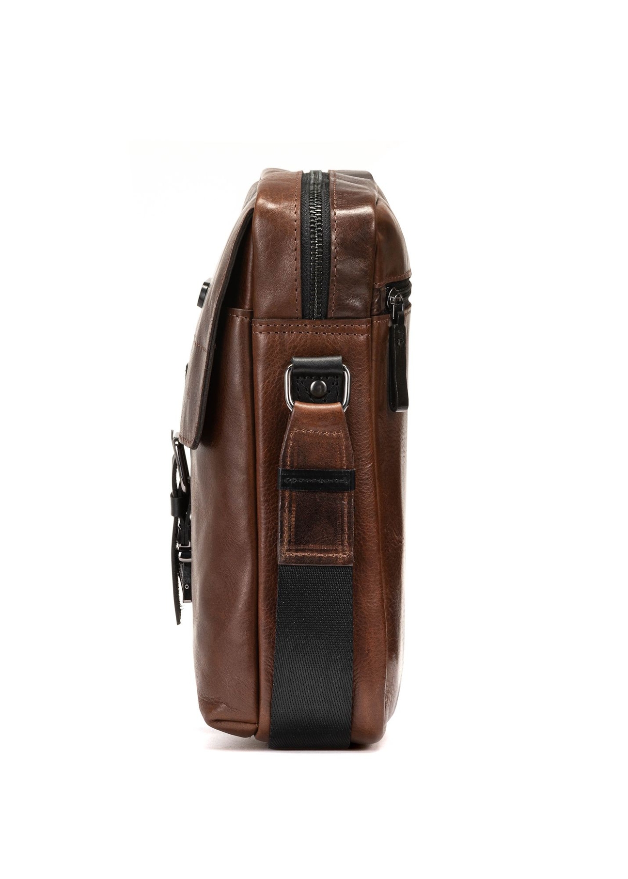 Чоловіча коричнева шкіряна сумка TORMS-0104-1H(W26), вигляд виробу збоку на білому фоні.