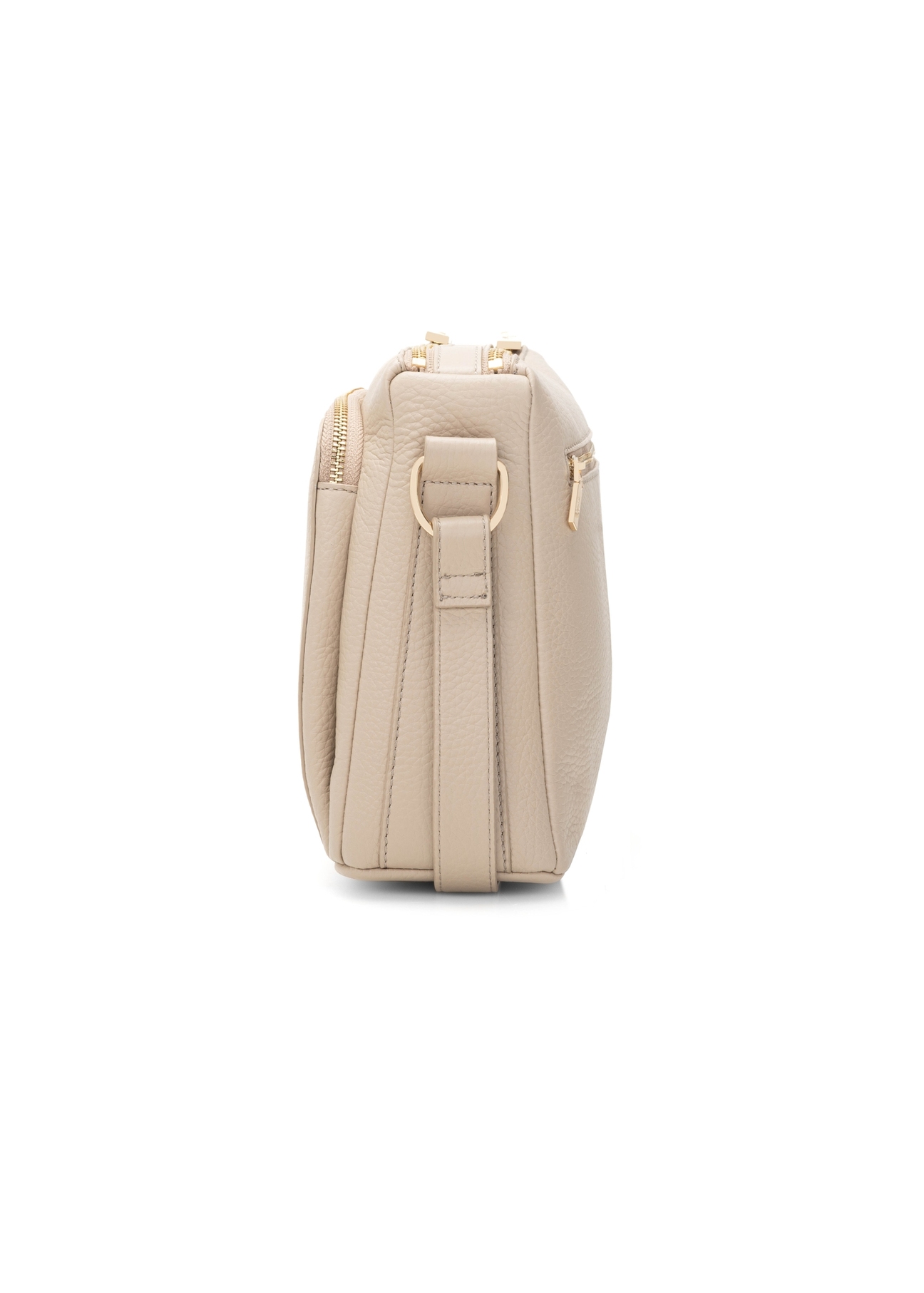 Бежева шкіряна жіноча сумка через плече TORES-0983E-1B(W26), вигляд виробу збоку на білому тлі.