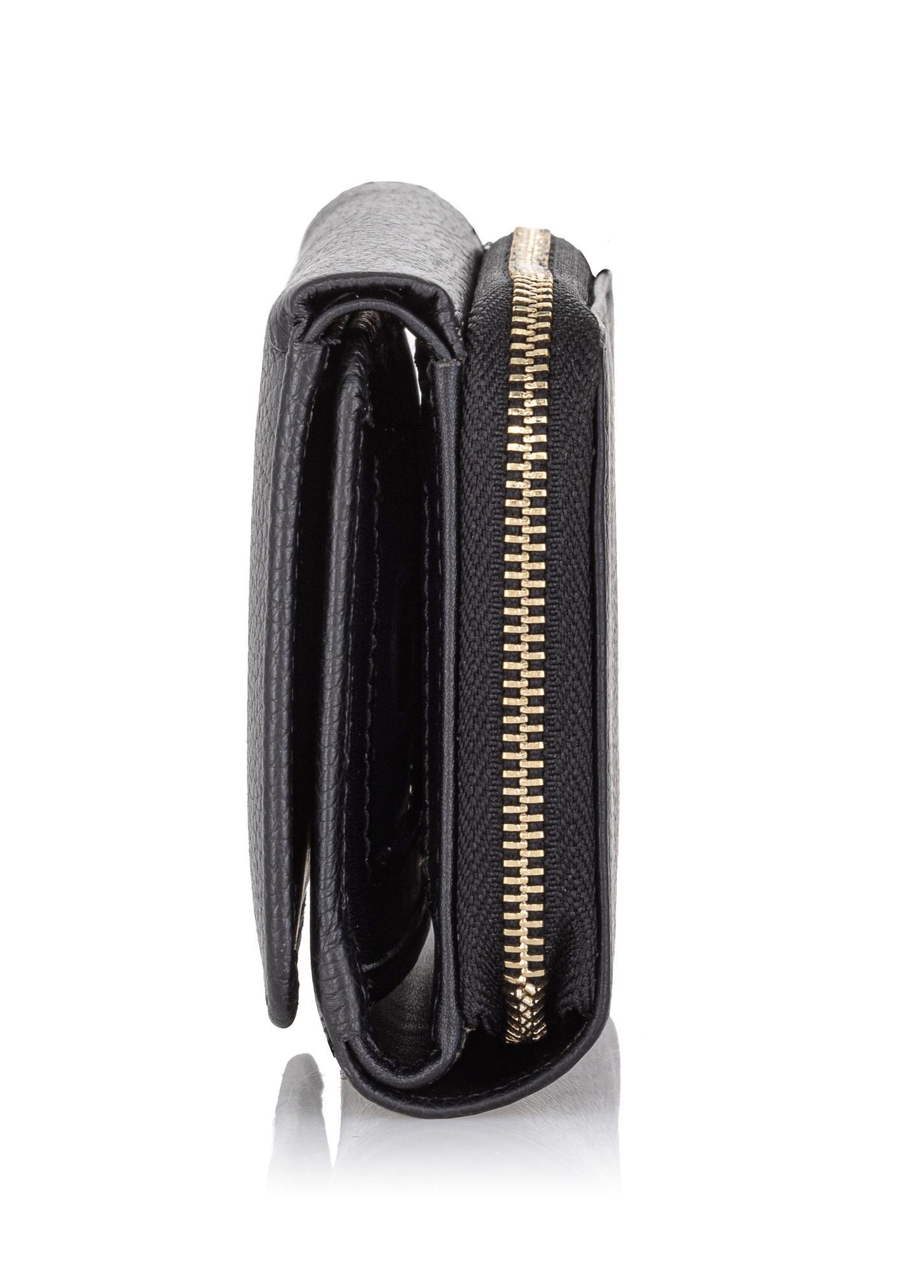 Великий чорний шкіряний жіночий гаманець PORES-0801R-9I(W26), вигляд виробу збоку на білому фоні.