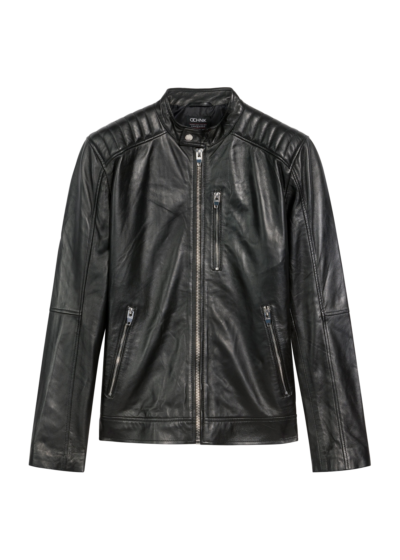 Шкіряна чоловіча куртка з коміром-стійкою KURMS-0191A-99(KS)