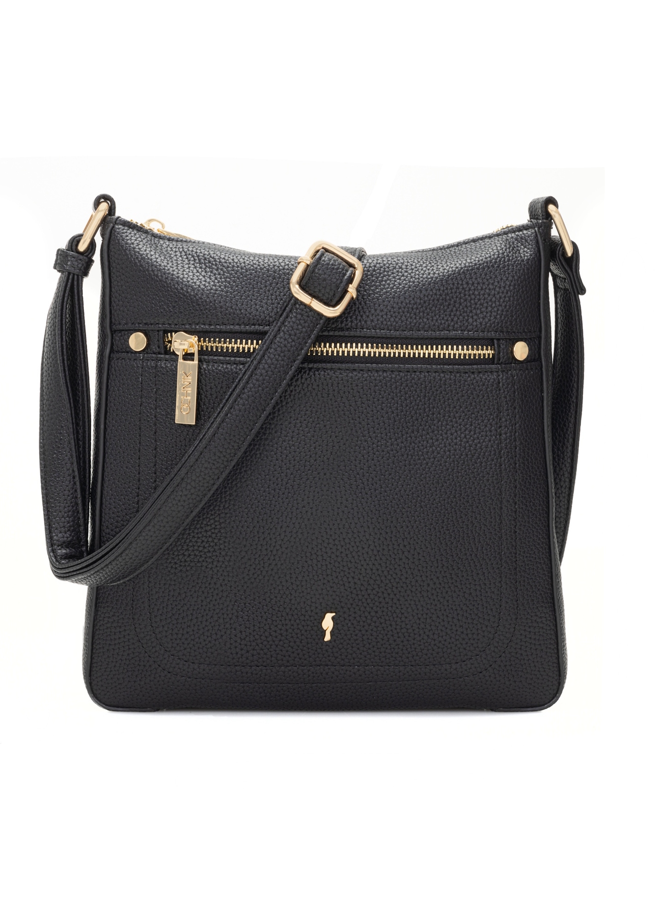 Жіноча чорна сумка-месенджер зі штучної шкіри TOREC-1177-99(W26), вигляд виробу спереду на білому тлі.