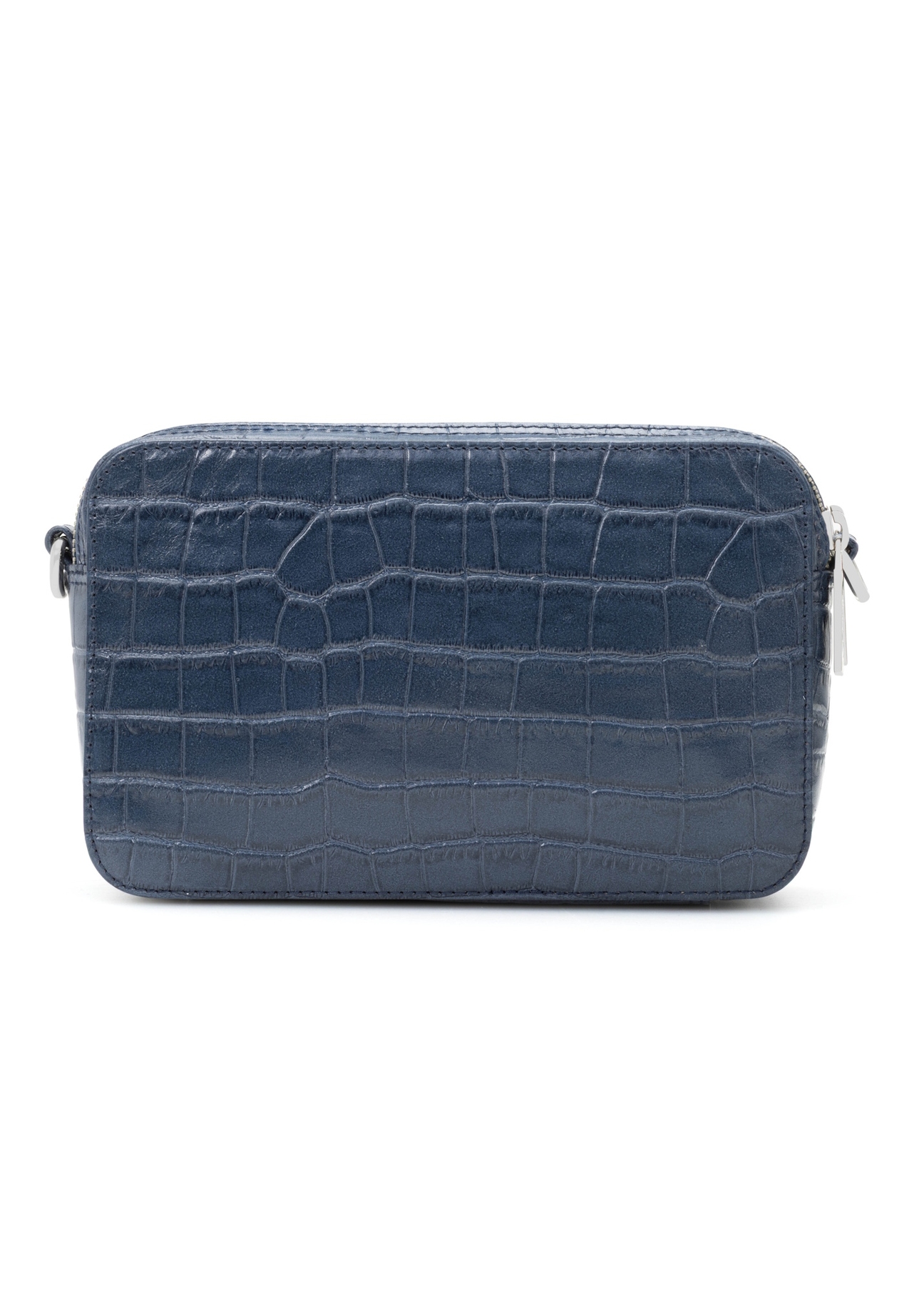 Маленька темно-синя шкіряна сумочка під крокодила TORES-1231-7D(W26), вигляд виробу ззаду на білому фоні.