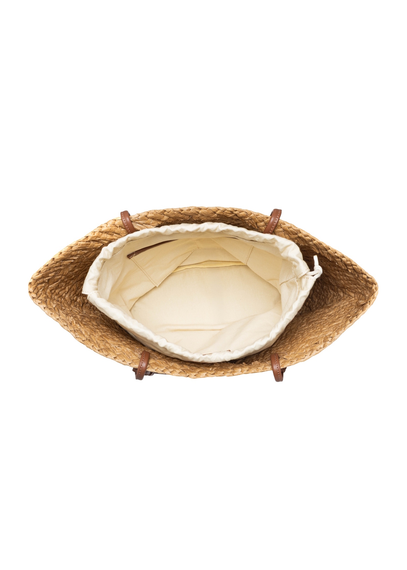 Велика жіноча солом'яна сумка-шопер TOREC-1217-1E(W26), вигляд виробу всередині на білому тлі.