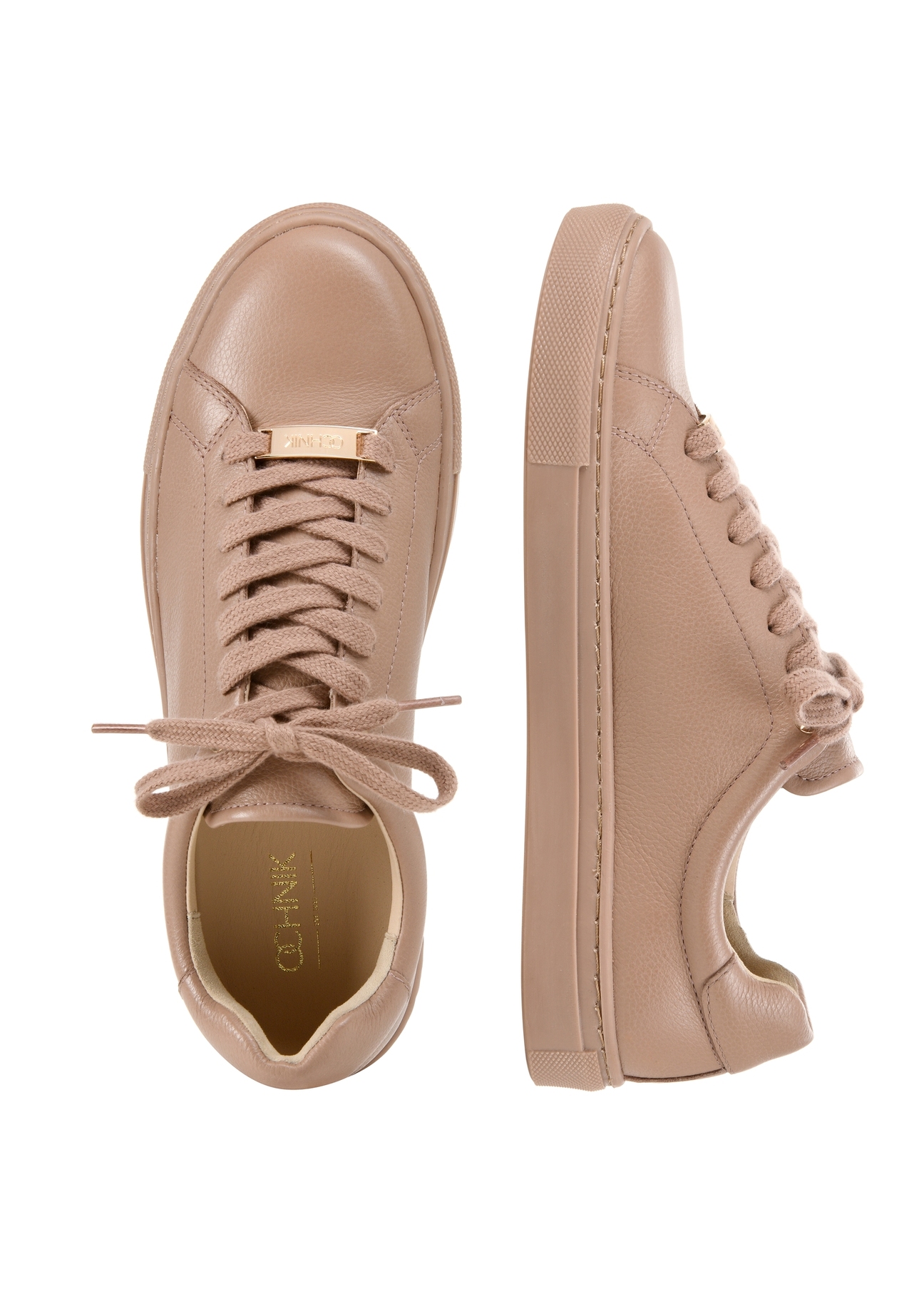 Жіночі рожеві шкіряні кросівки BUTYD-1068-5D(W26), вигляд виробу зверху на білому тлі.