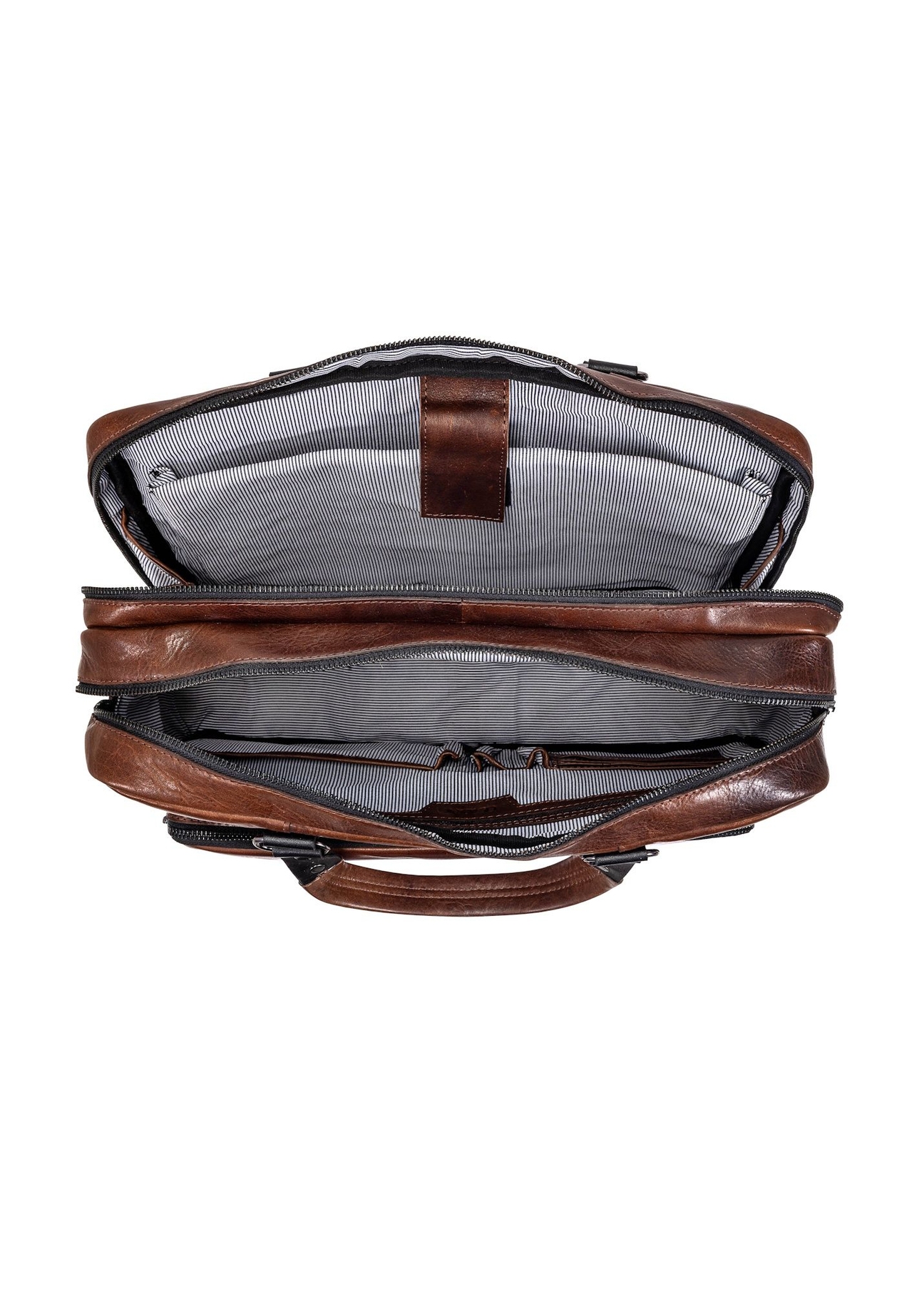 Коричнева шкіряна чоловіча сумка TORMS-0100-1H(W26), вигляд виробу всередині на білому тлі.