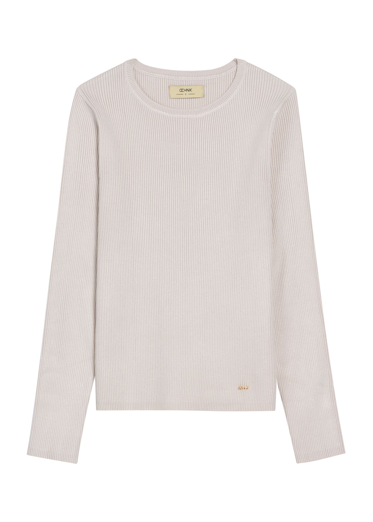 Jasnobeżowy prążkowany lonsleeve damski LSLDT-0028-1A(W26)