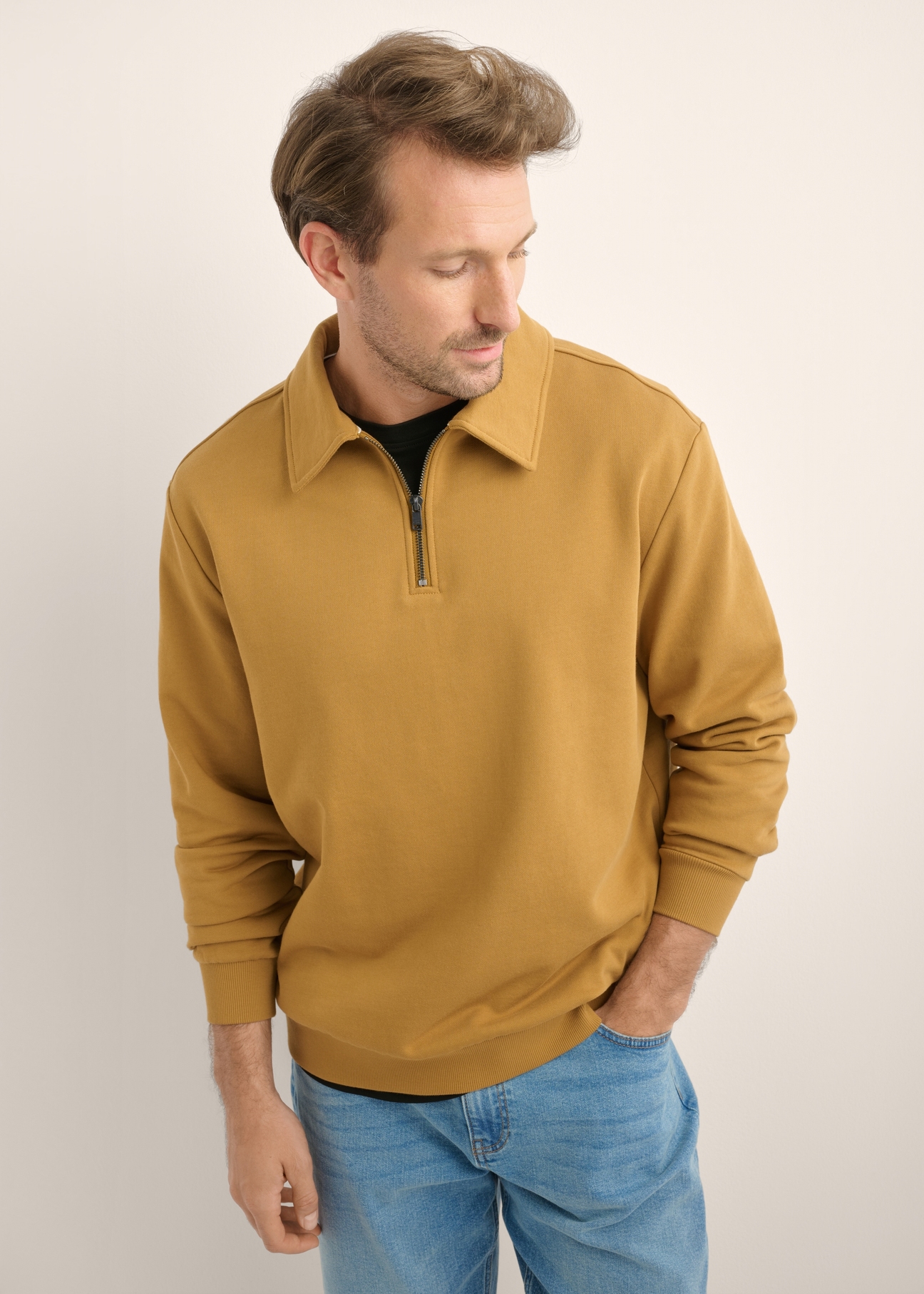 Musztardowa bawełniana bluza męska BLZMT-0081-2D(Z26)