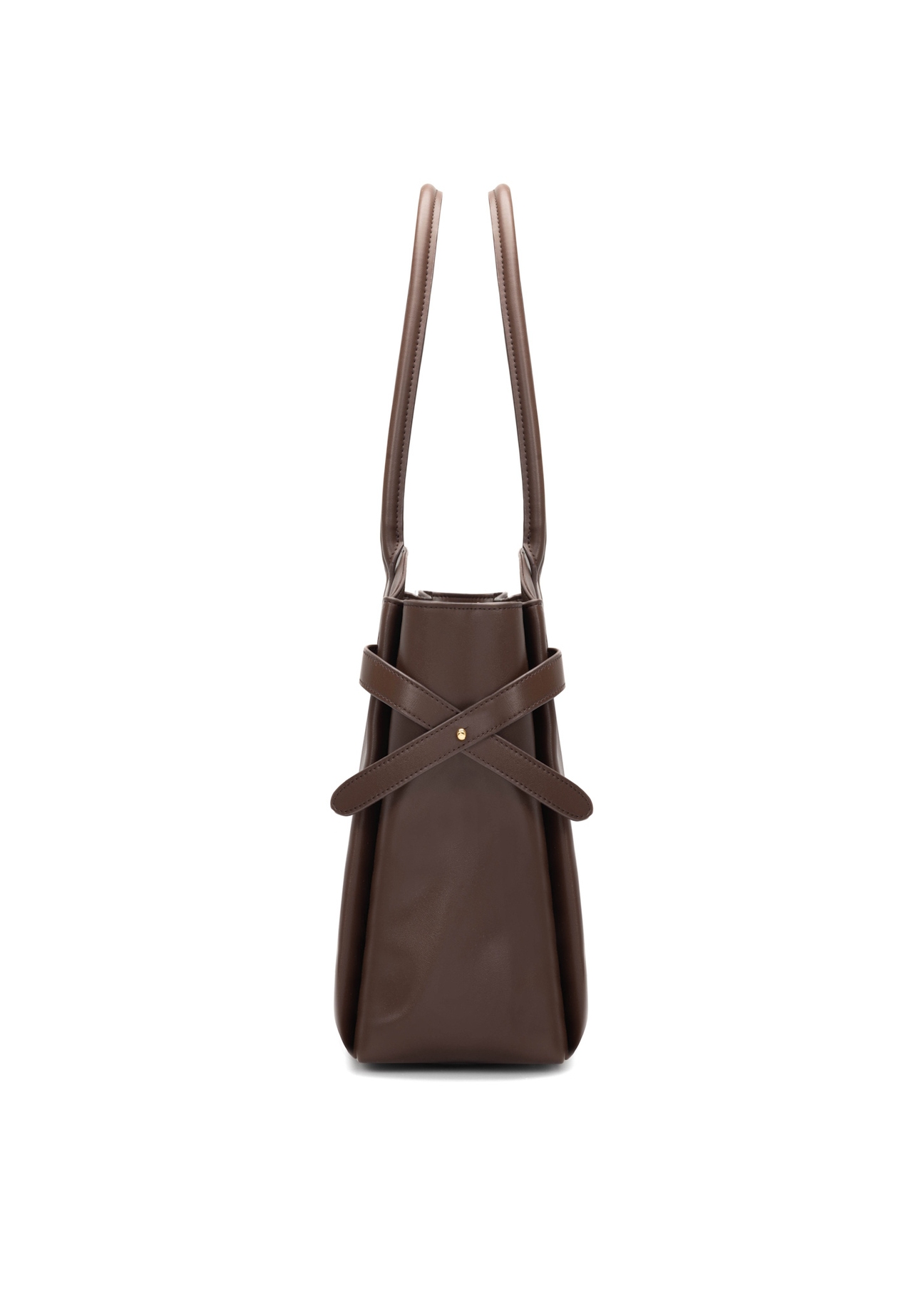 Велика коричнева жіноча сумка TOREC-1135-1H(W26), вигляд виробу збоку на білому фоні.