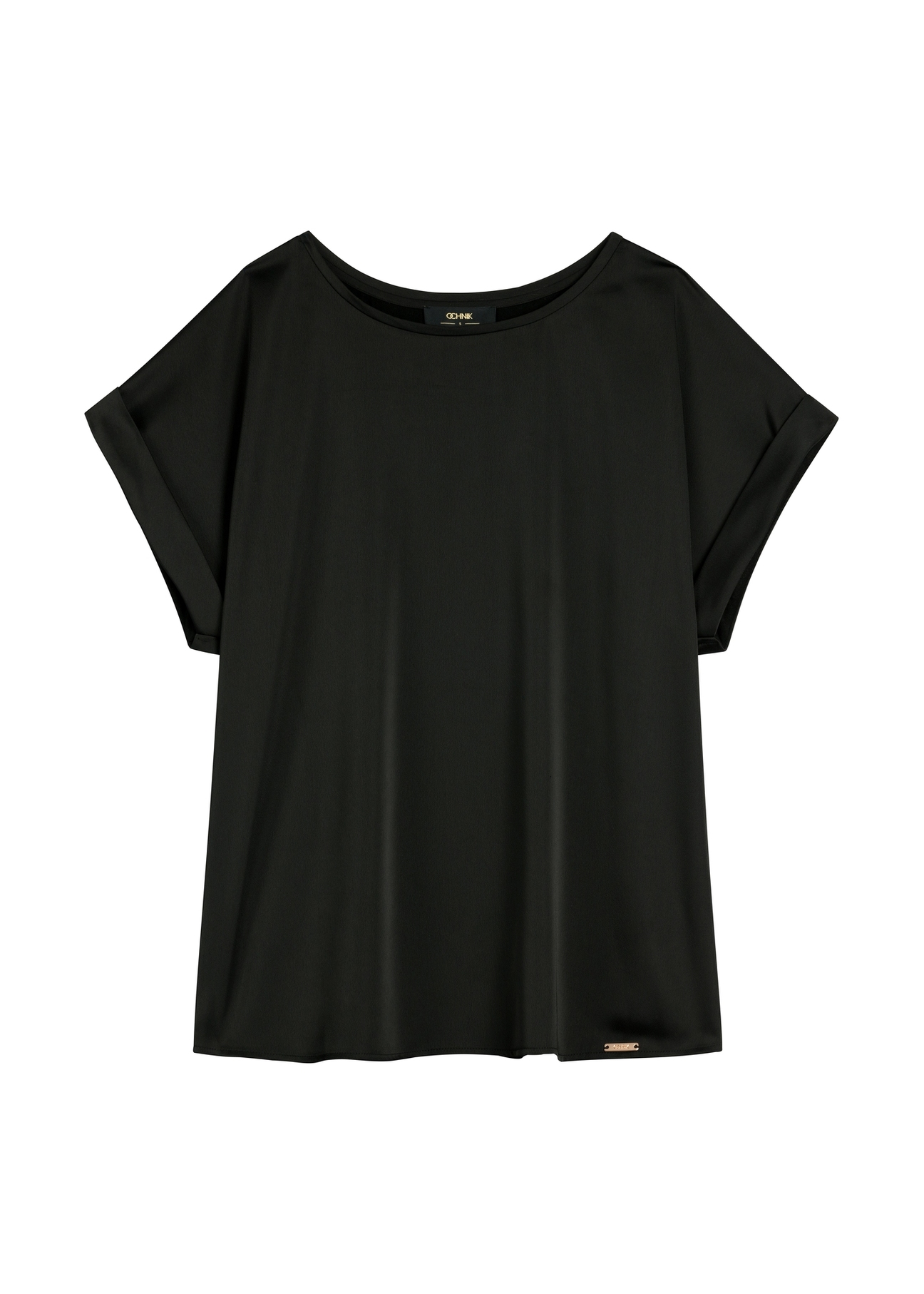 Чорна жіноча блузка BLUDT-0205-99(W26), вигляд виробу спереду на білому фоні.