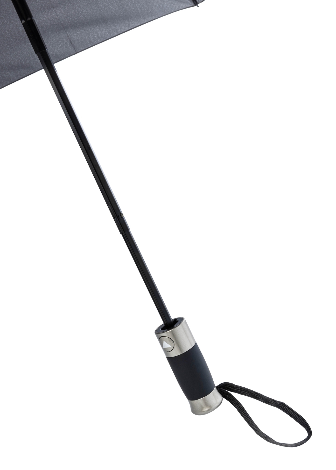 Чоловіча складна парасолька сірого кольору PARSM-0031-9B(W26), вигляд ручки виробу на білому фоні.