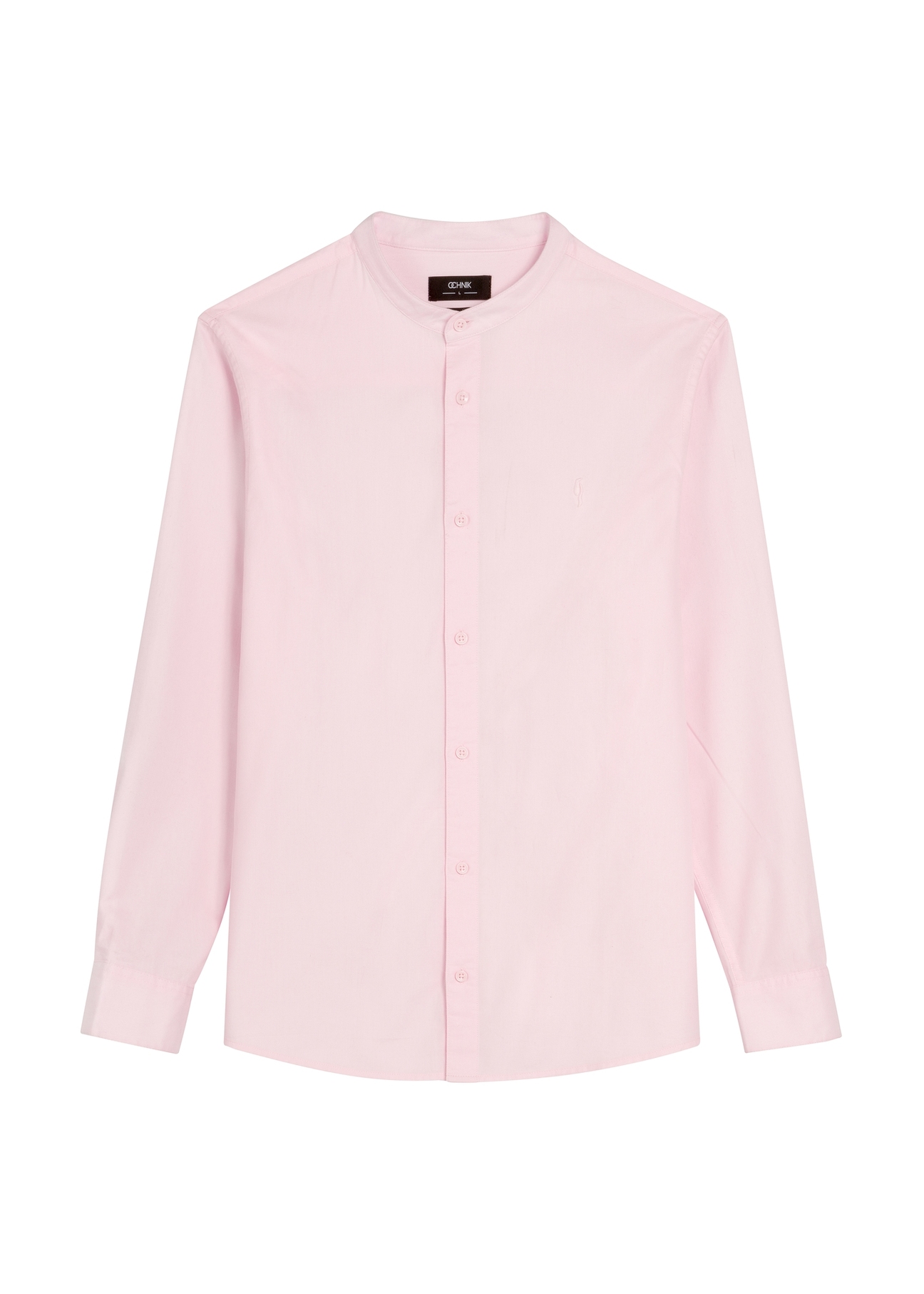 Чоловіча бавовняна сорочка світло-рожевого кольору KOSMT-0326-5A(W26), вигляд виробу спереду на білому тлі.