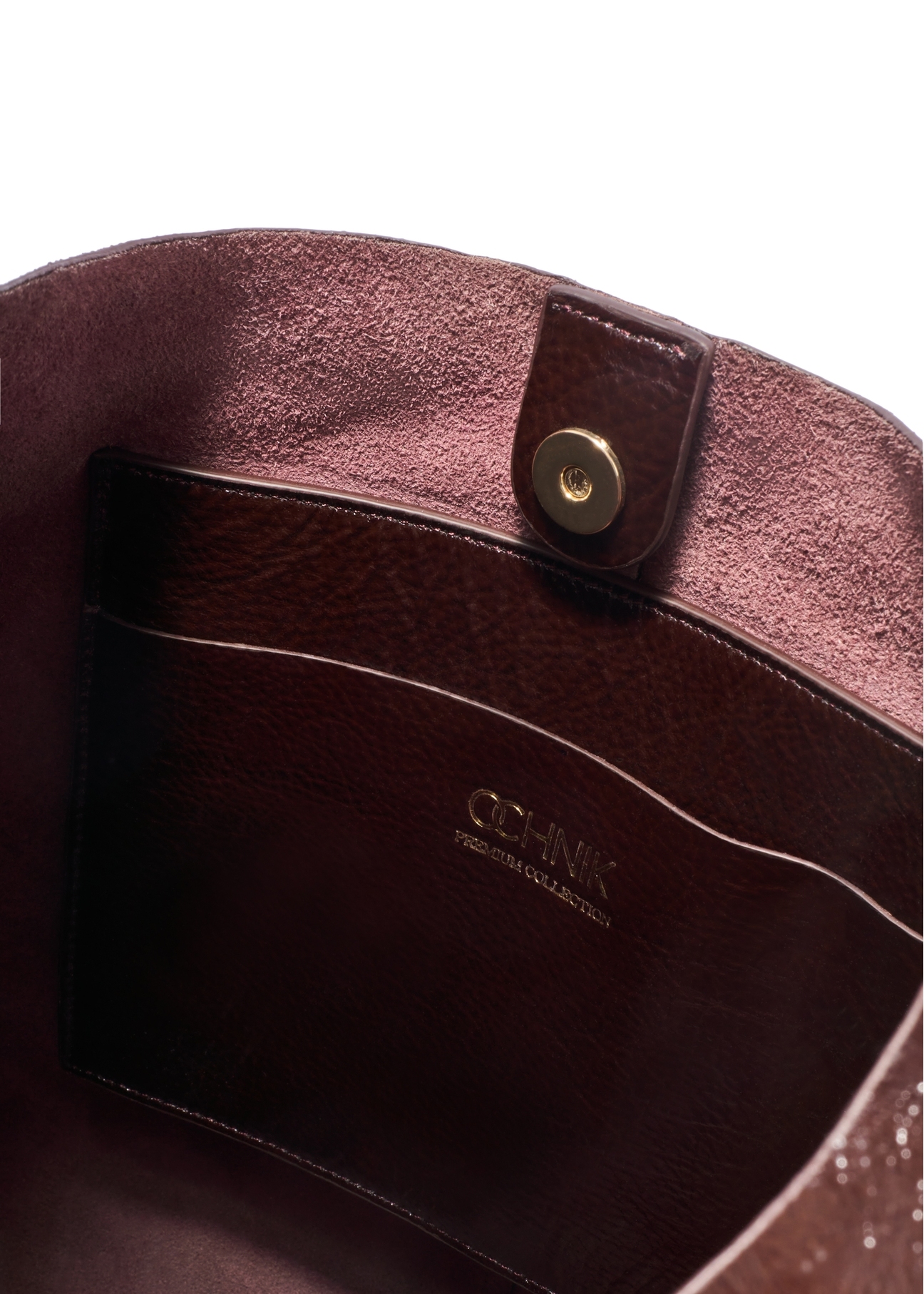 Велика жіноча сумка коричневої шкіри TORES-1179-1I(W26), вигляд виробу всередині на білому тлі.