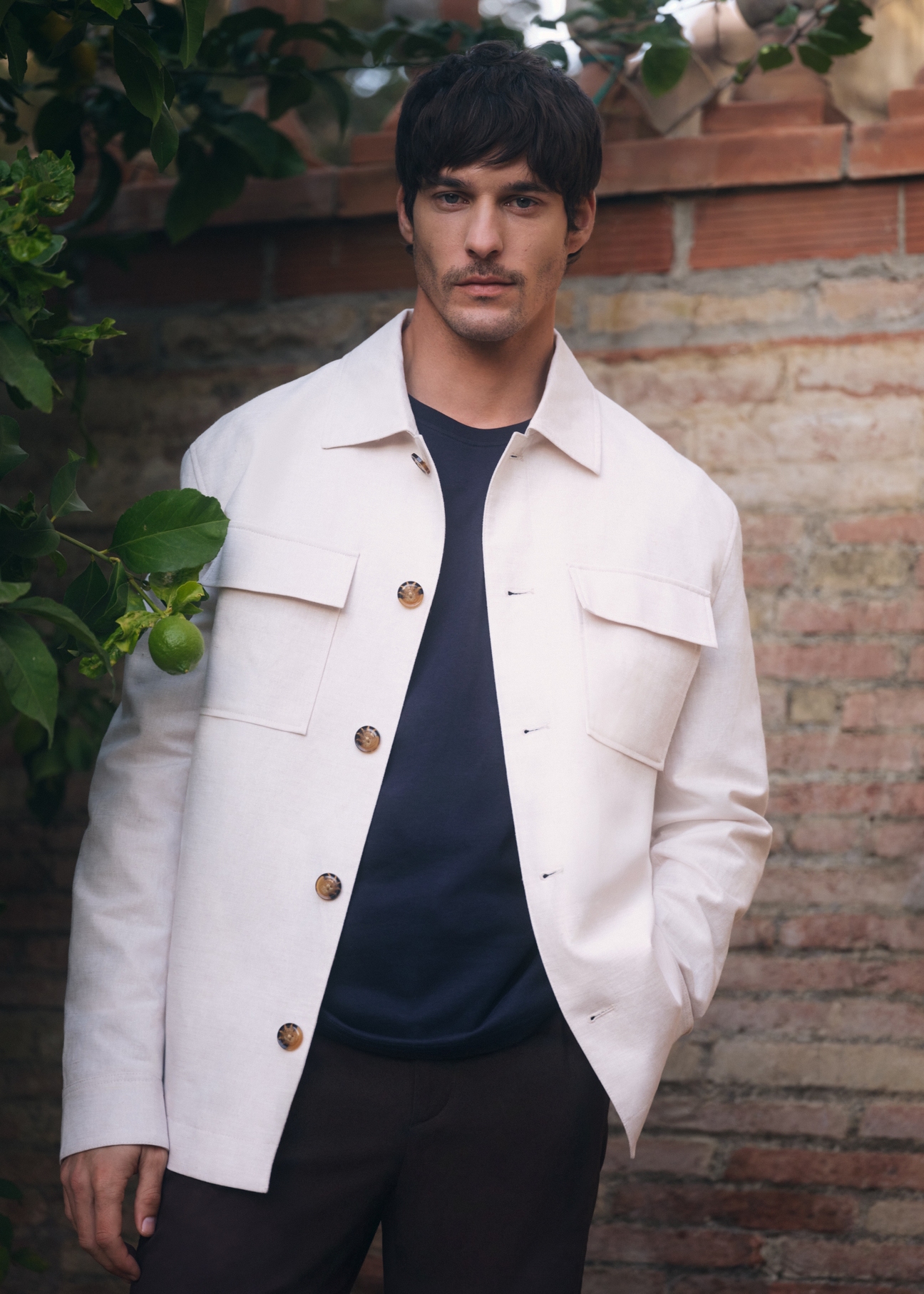 Світло-бежевий лляний чоловічий піджак KURMT-0420-1A(W26)