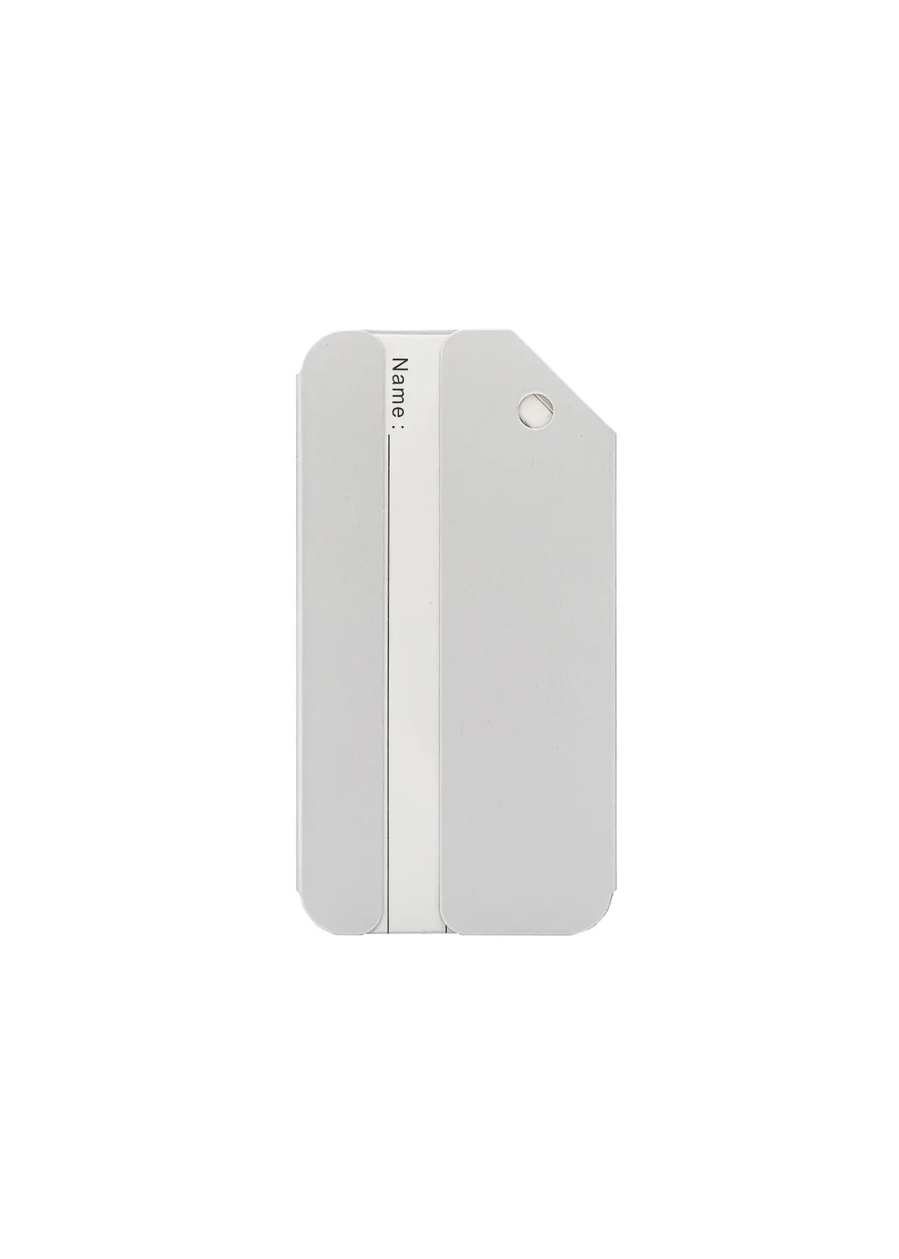 Срібна багажна бирка AW-012-0003-9A(W26), вигляд виробу ззаду на білому тлі.