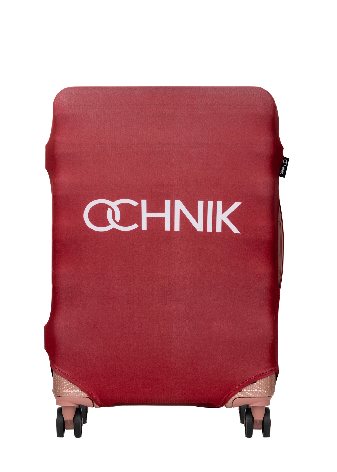 Червоний чохол для середньої валізи з логотипом AW-013-0002-4B-M(W26), вигляд виробу спереду на валізі.