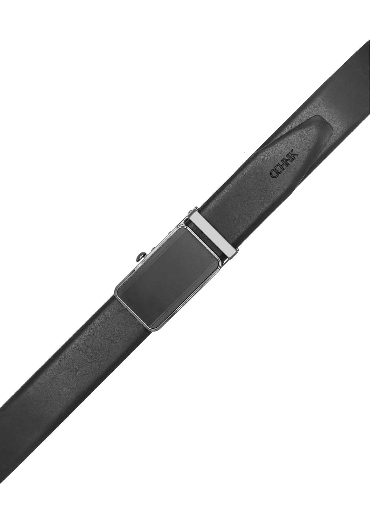 Чоловічий чорний шкіряний ремінь PASMS-0276-99(W26), вигляд виробу зверху на білому фоні.