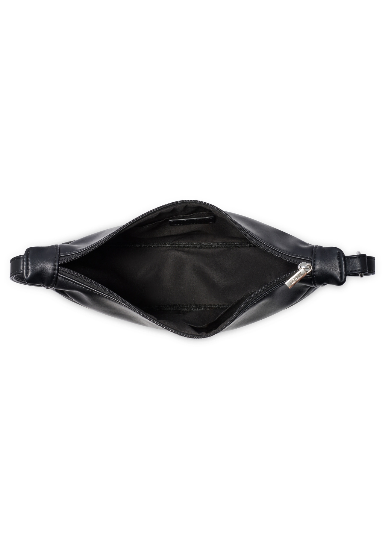 Чорна напівкругла жіноча сумка TOREC-1146-99(W26), вигляд товару всередині на білому тлі.