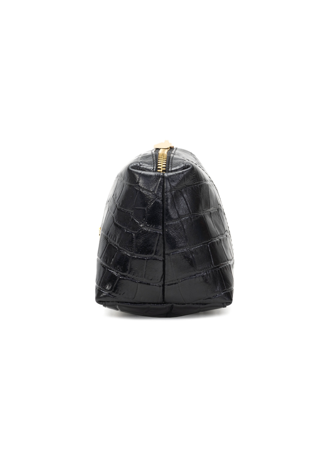 Чорна косметичка зі шкіри крокодила TORES-1235-9G(W26), вигляд виробу збоку на білому тлі.