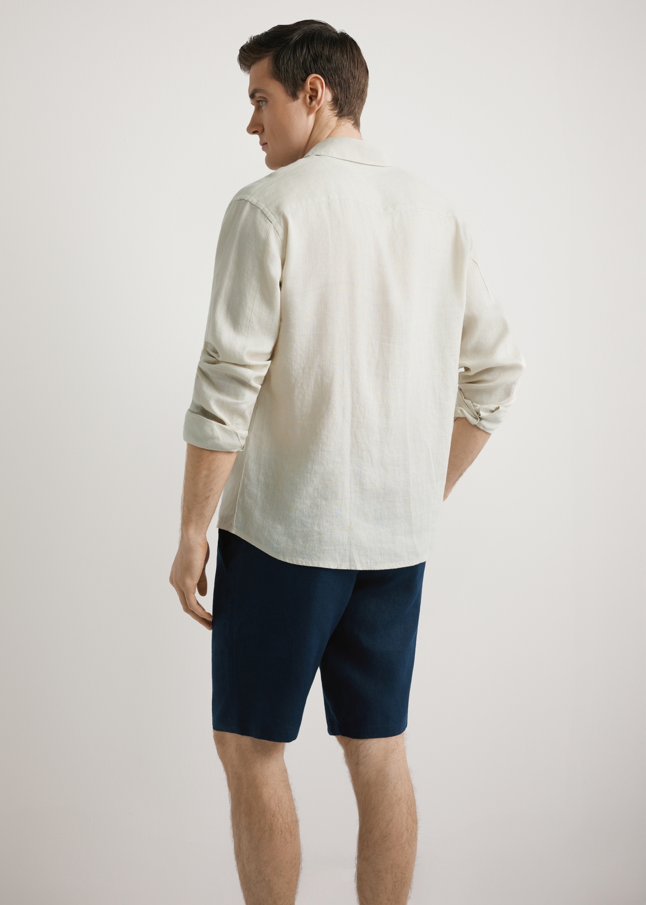 Бежева чоловіча лляна сорочка KOSMT-0321A-1A(W26)