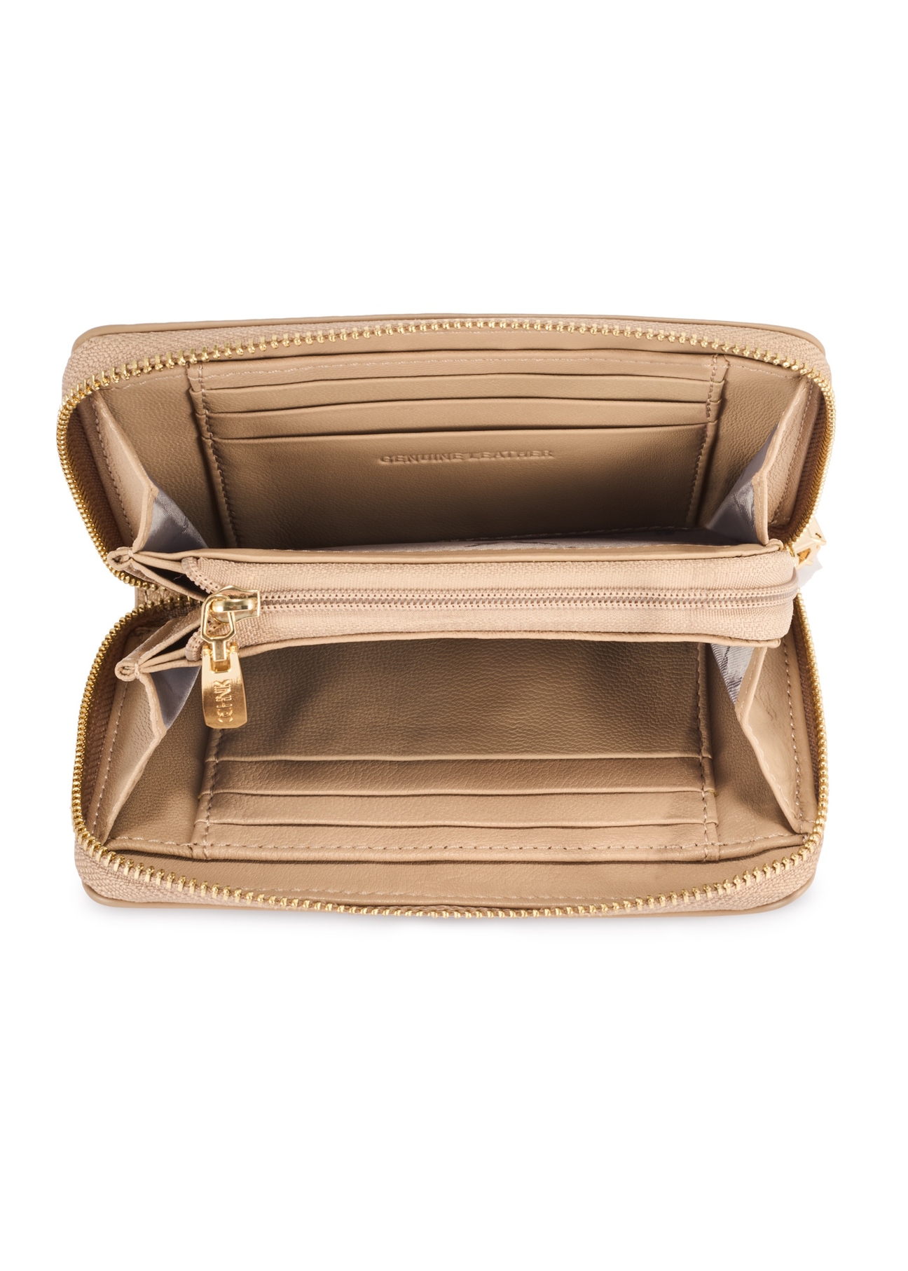 Бежевий шкіряний жіночий гаманець середнього розміру PORES-0898R-1B(W26), вигляд товару всередині на білому тлі.