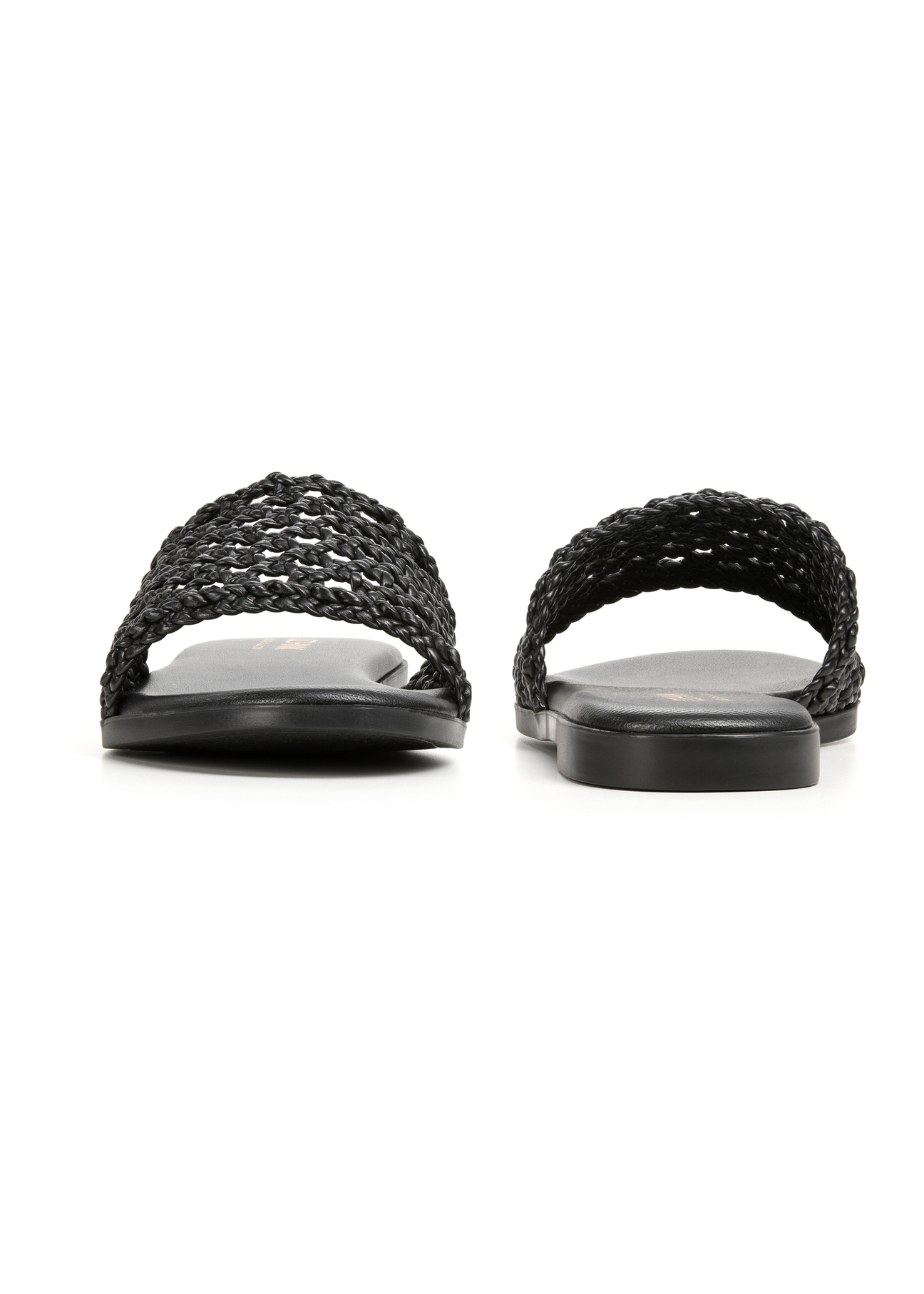 Жіночі чорні плетені шльопанці BUTYD-1253-99(W26), вигляд виробу спереду та ззаду на білому тлі.