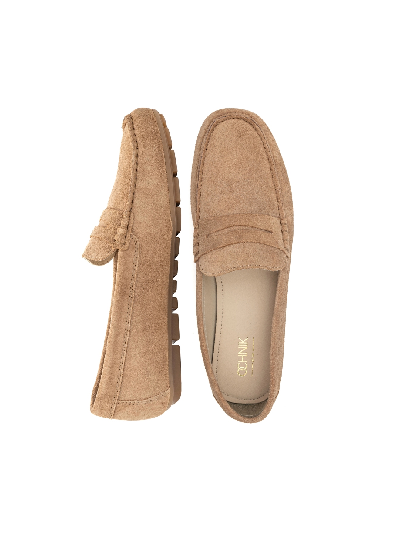 Жіночі бежеві шкіряні мокасини BUTYD-1262-1B(W26), вигляд виробу зверху на білому фоні.