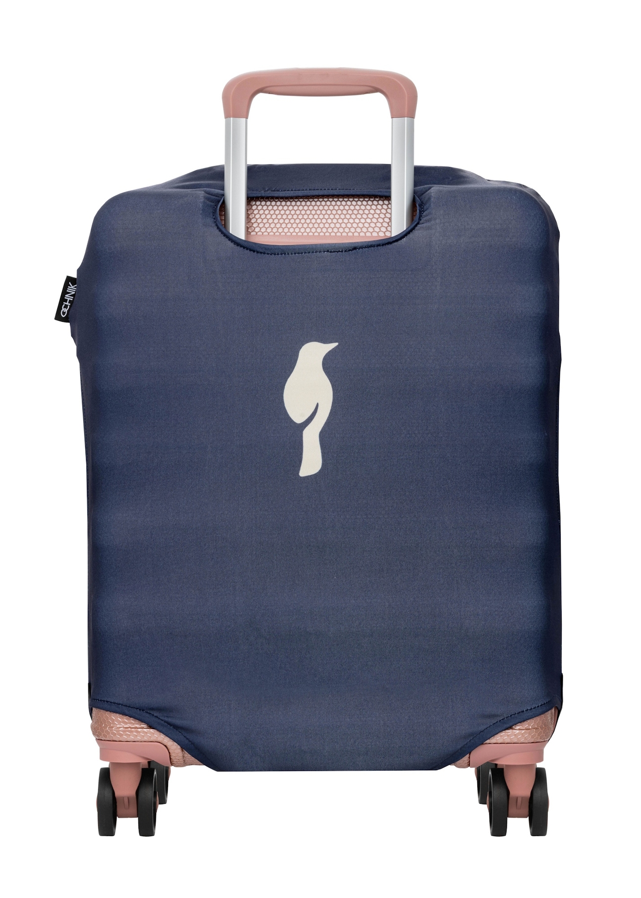 Темно-синій чохол для невеликої валізи AW-013-0002-7D-S(W26), вигляд виробу зі зворотного боку валізи.