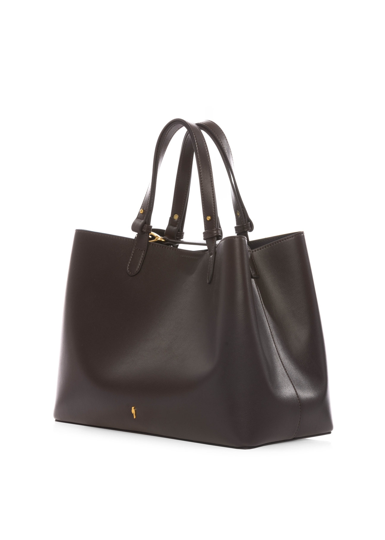 Коричнева жіноча сумка-шопер TOREC-1240-1H(W26), діагональний вигляд виробу на білому тлі.