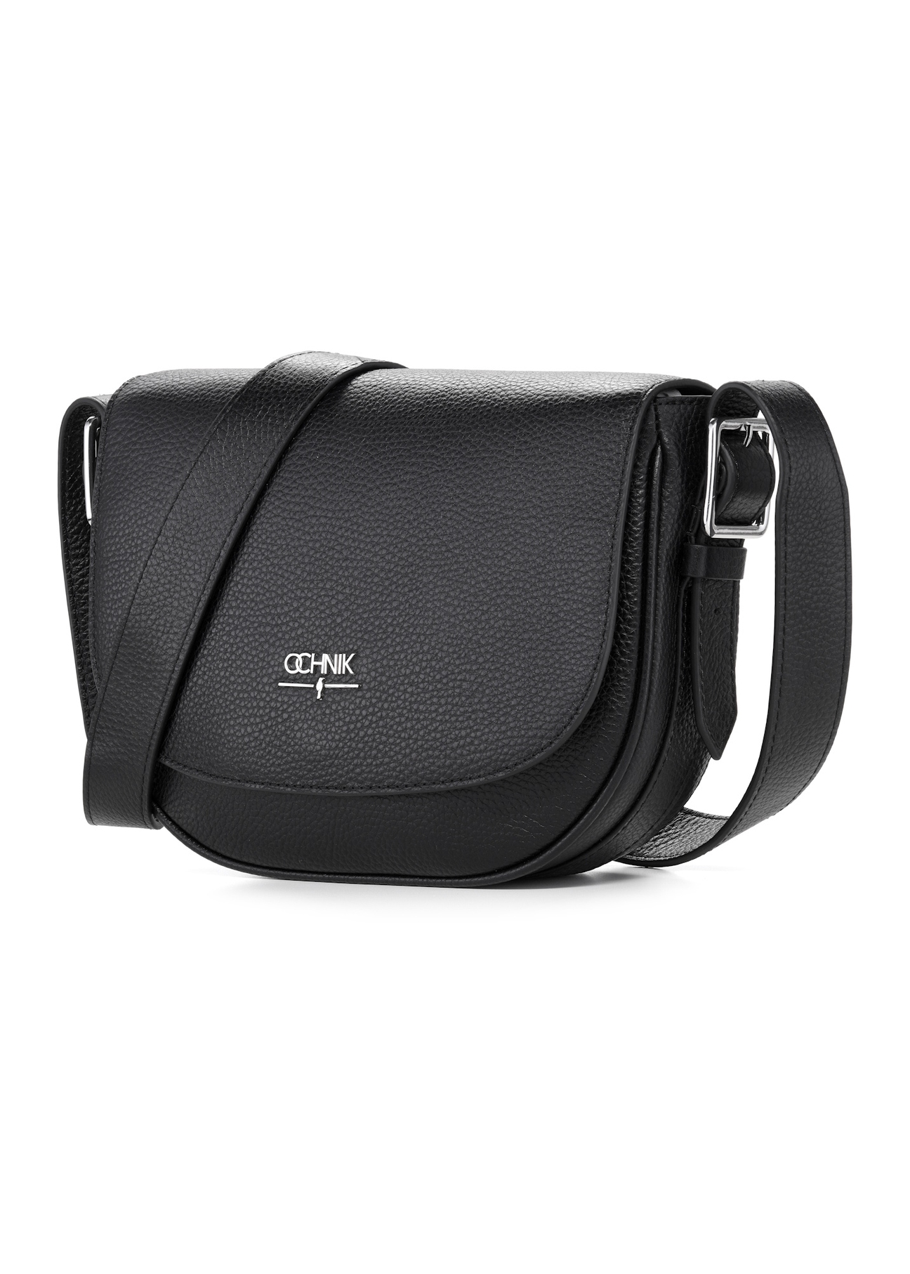 Чорна шкіряна жіноча сумка через плече TORES-1218-9I(W26), діагональний вигляд виробу на білому фоні.