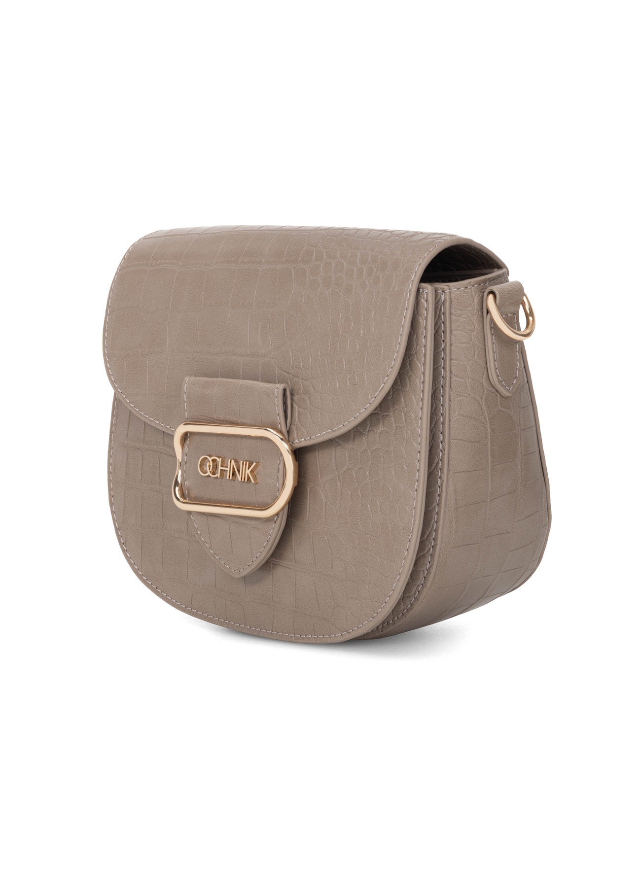 Бежева жіноча сумка-месенджер з крокоподібної шкіри TOREC-0880-1D(W26), діагональний вигляд виробу на білому фоні.