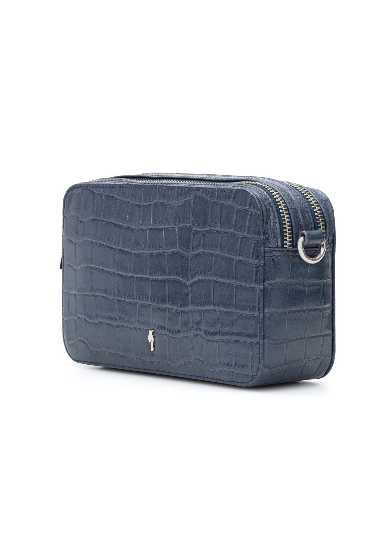 Маленька темно-синя шкіряна сумочка під крокодила TORES-1231-7D(W26), діагональний вигляд виробу на білому тлі.
